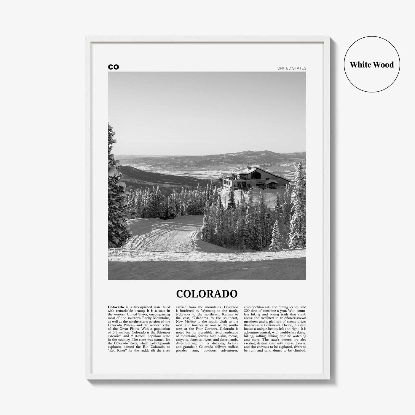 Colorado Print Black and White No 3, Colorado Wall Art, Colorado Poster, Colorado Photo, Colorado Wall Décor, Colorado Map, United States