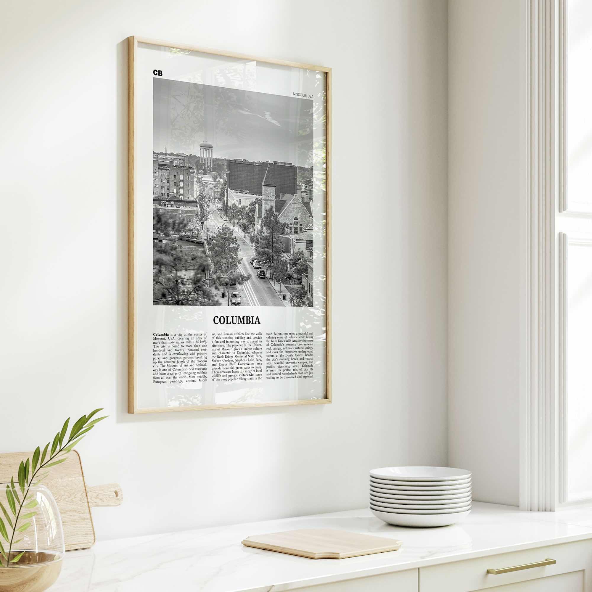 Columbia Print Black and White Missouri, Columbia Wall Art, Columbia Poster, Columbia Photo, Columbia Map, Columbia Wall Decor, USA