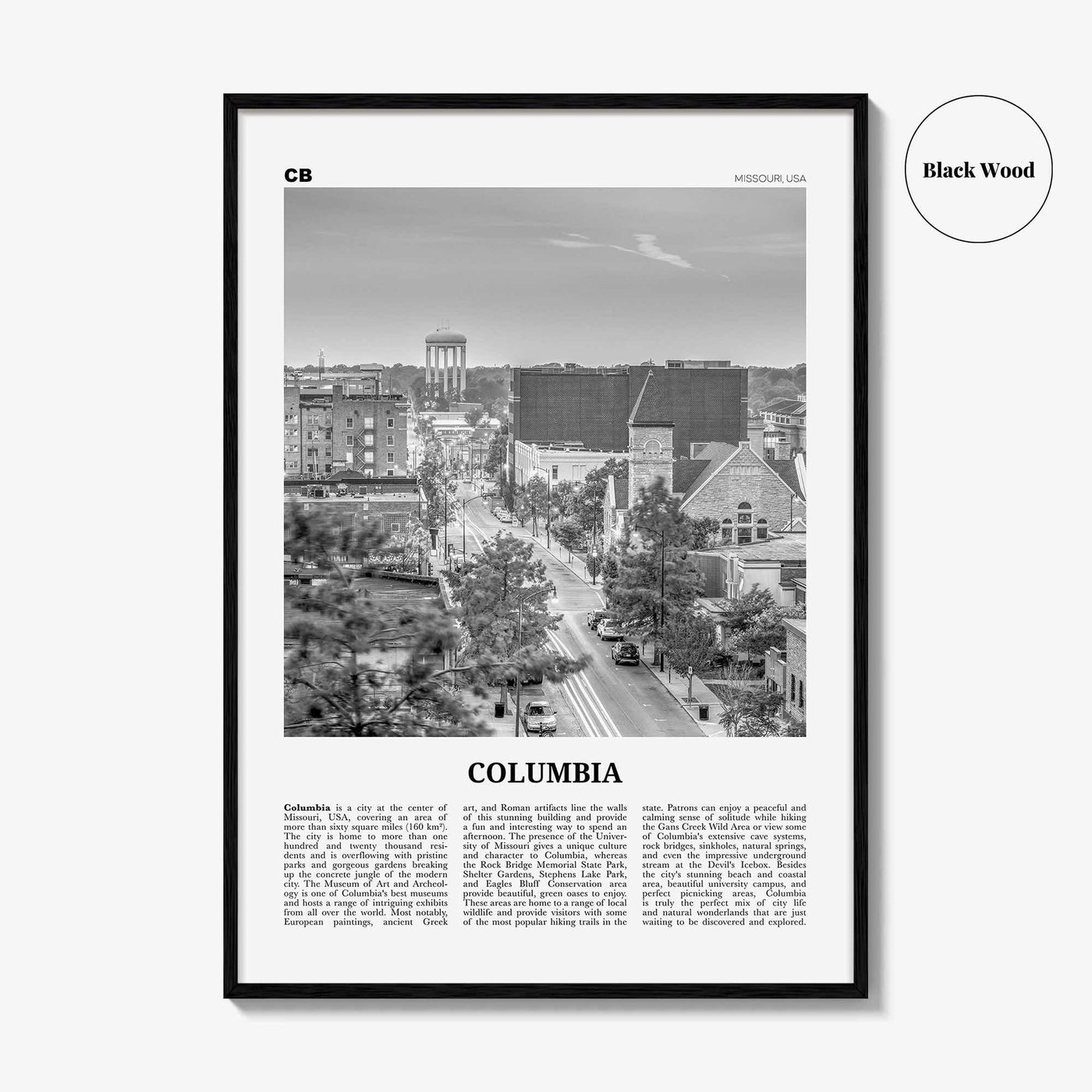 Columbia Print Black and White Missouri, Columbia Wall Art, Columbia Poster, Columbia Photo, Columbia Map, Columbia Wall Decor, USA