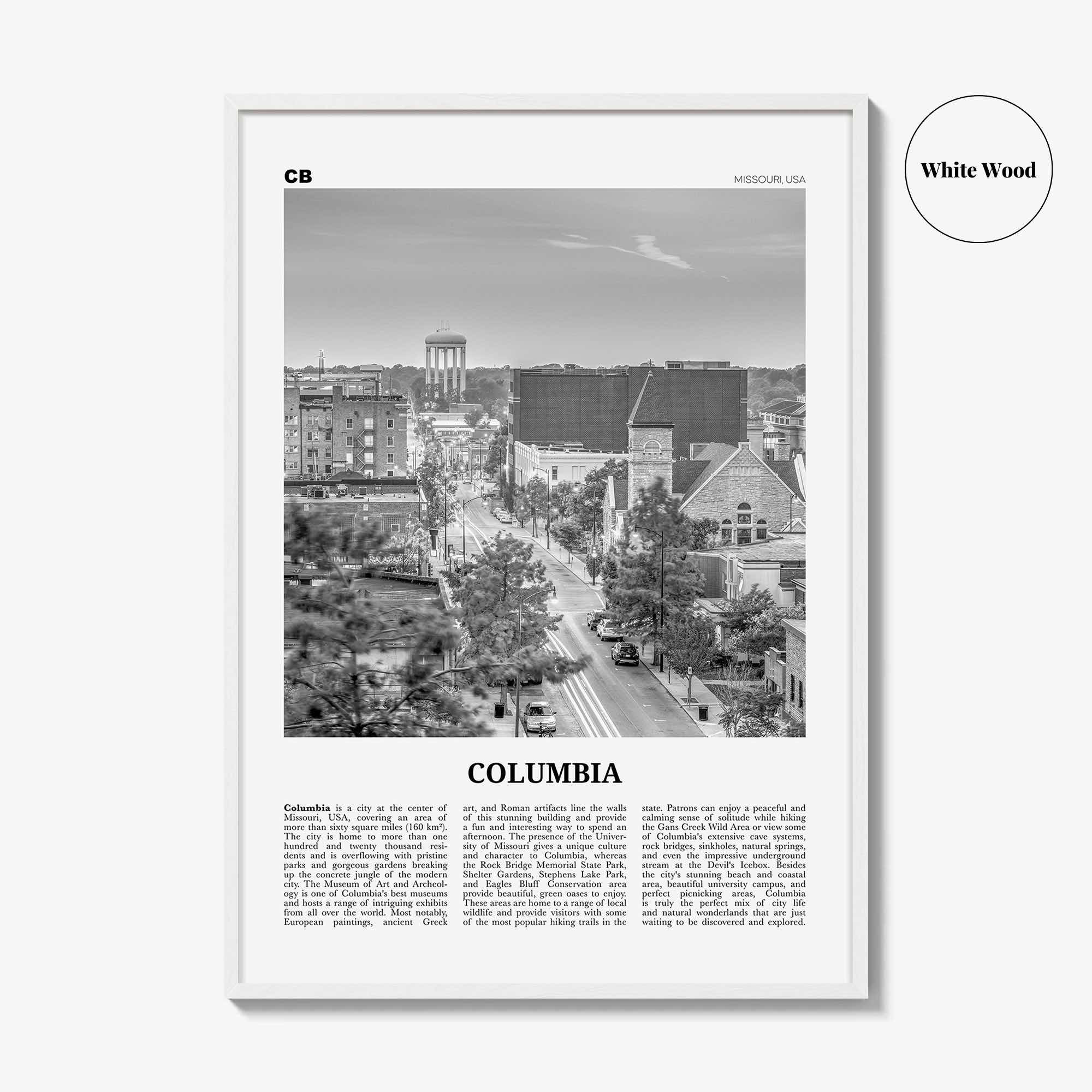 Columbia Print Black and White Missouri, Columbia Wall Art, Columbia Poster, Columbia Photo, Columbia Map, Columbia Wall Decor, USA