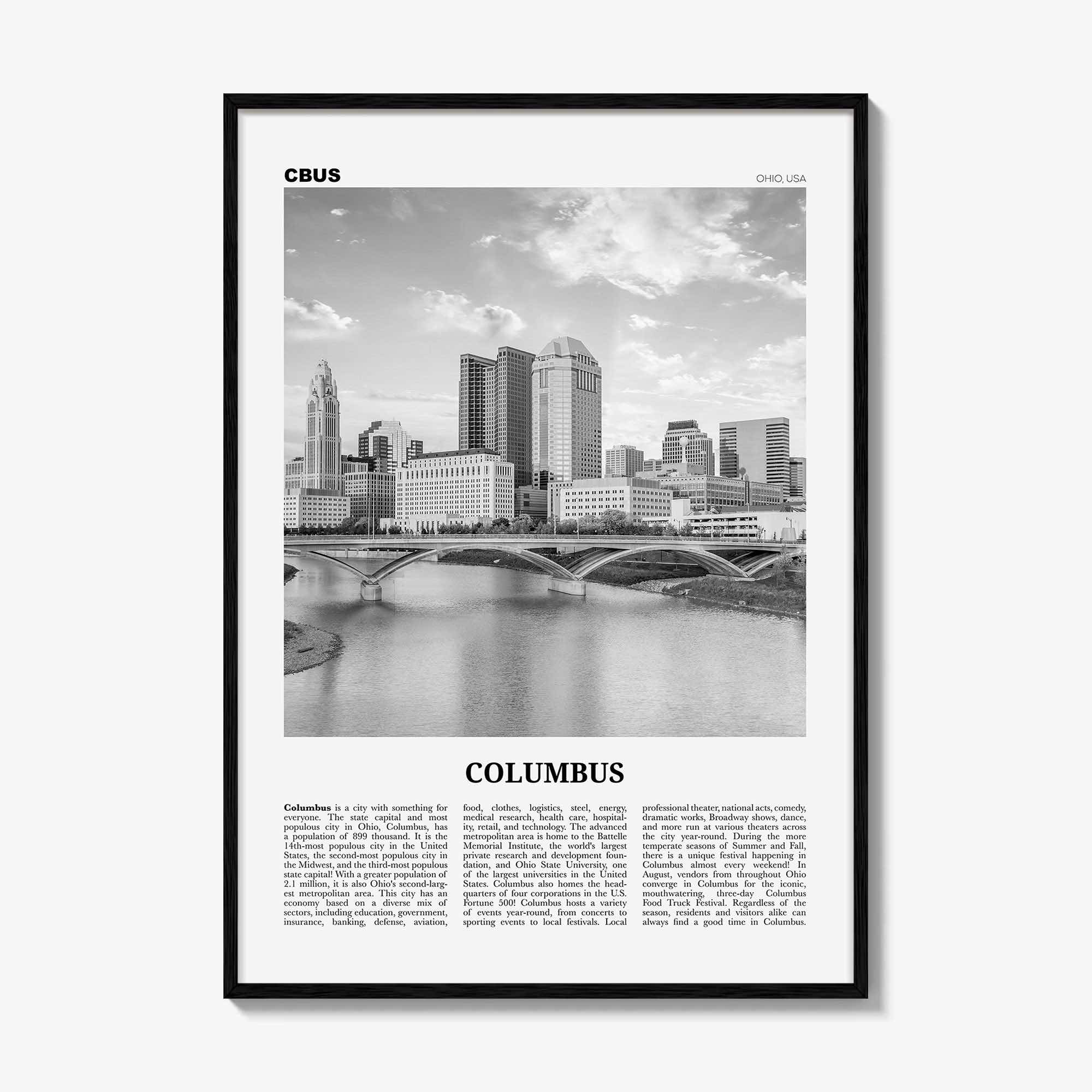 Columbus Print Black and White Ohio No 1, Columbus Wall Art, Columbus Poster, Columbus Photo, Columbus Decor, USA, United States, America