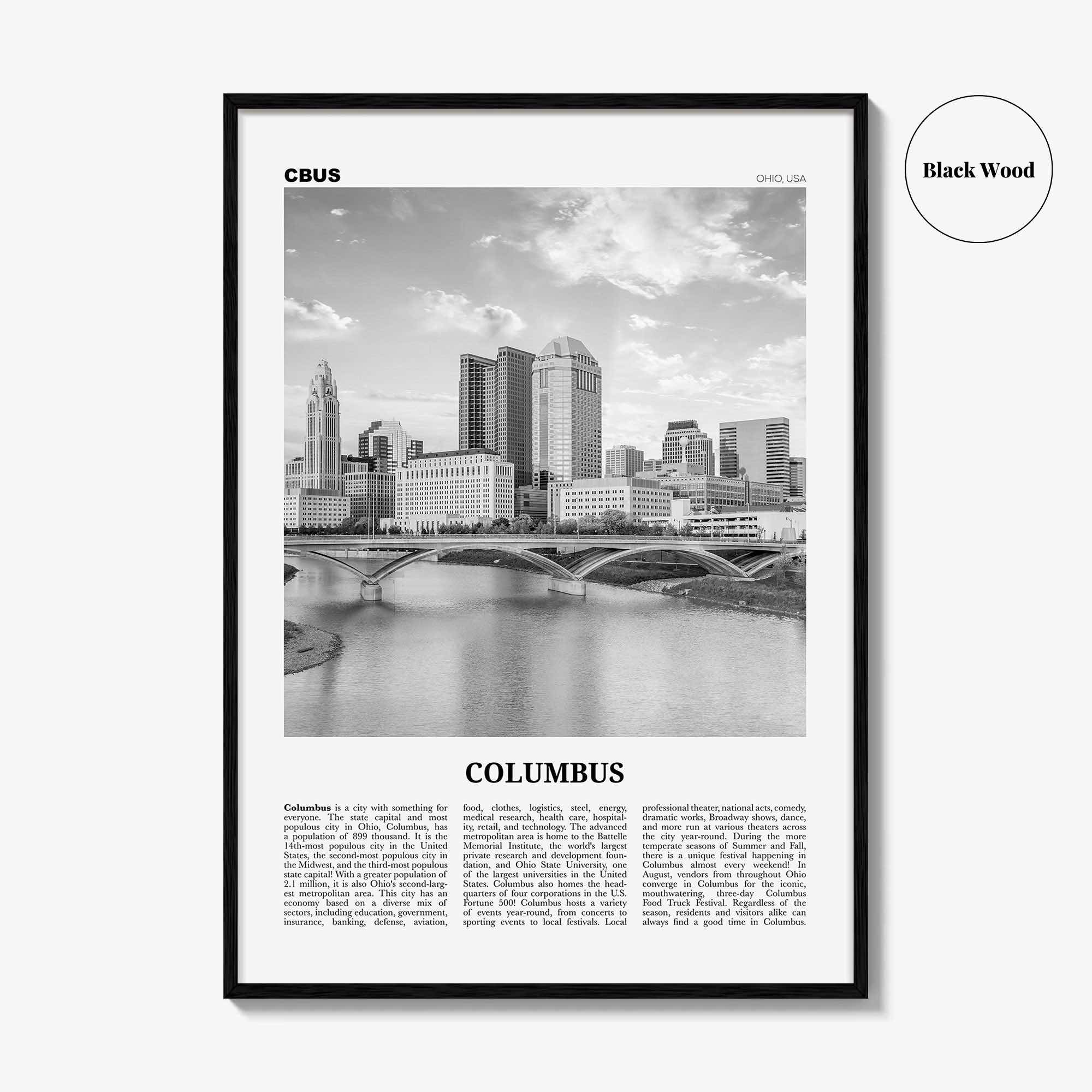 Columbus Print Black and White Ohio No 1, Columbus Wall Art, Columbus Poster, Columbus Photo, Columbus Decor, USA, United States, America