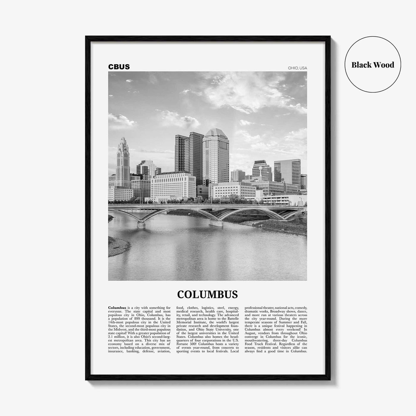 Columbus Print Black and White Ohio No 1, Columbus Wall Art, Columbus Poster, Columbus Photo, Columbus Decor, USA, United States, America