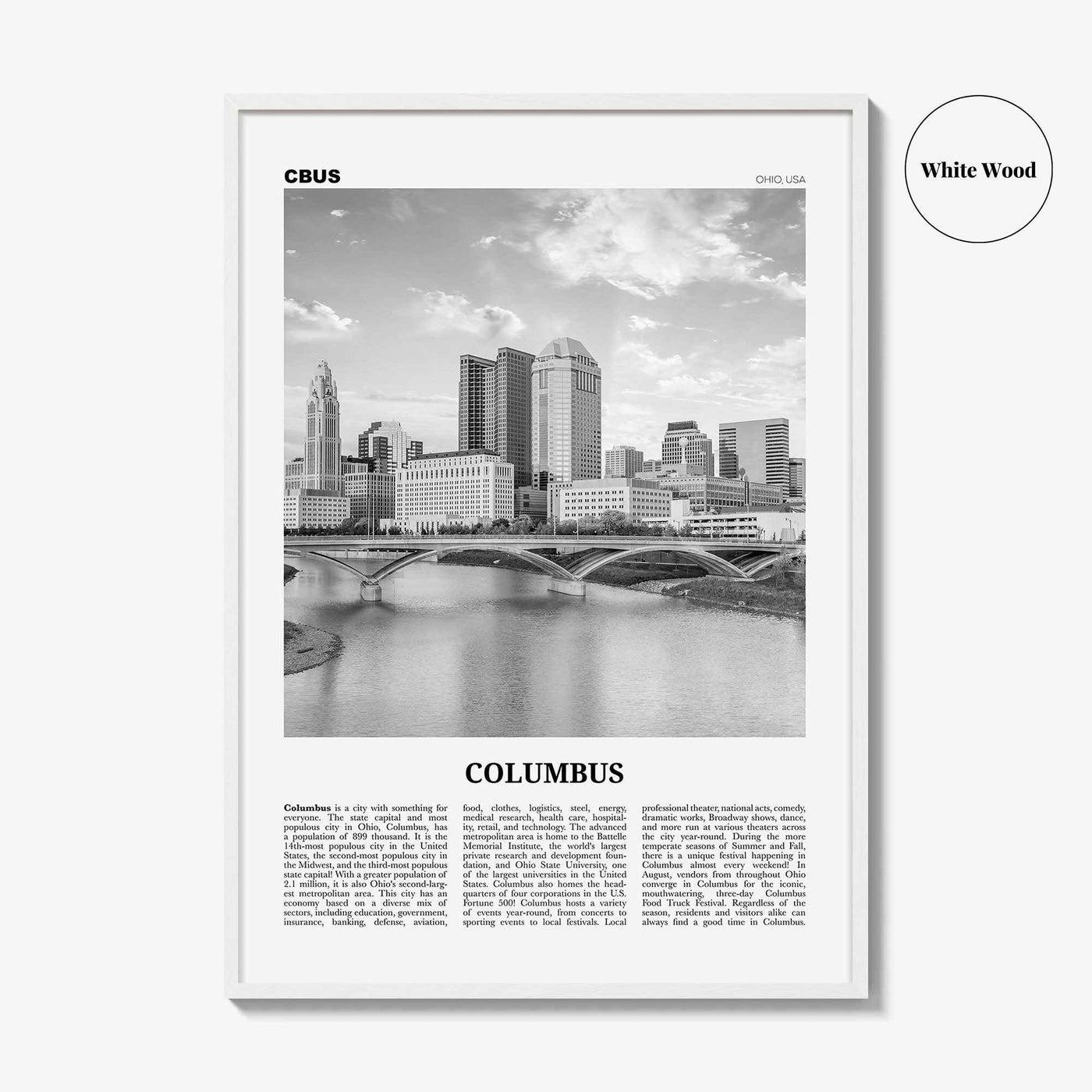 Columbus Print Black and White Ohio No 1, Columbus Wall Art, Columbus Poster, Columbus Photo, Columbus Decor, USA, United States, America