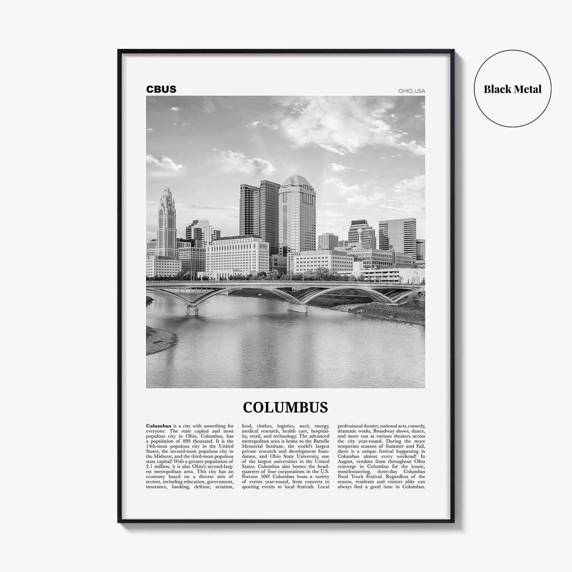 Columbus Print Black and White Ohio No 1, Columbus Wall Art, Columbus Poster, Columbus Photo, Columbus Decor, USA, United States, America