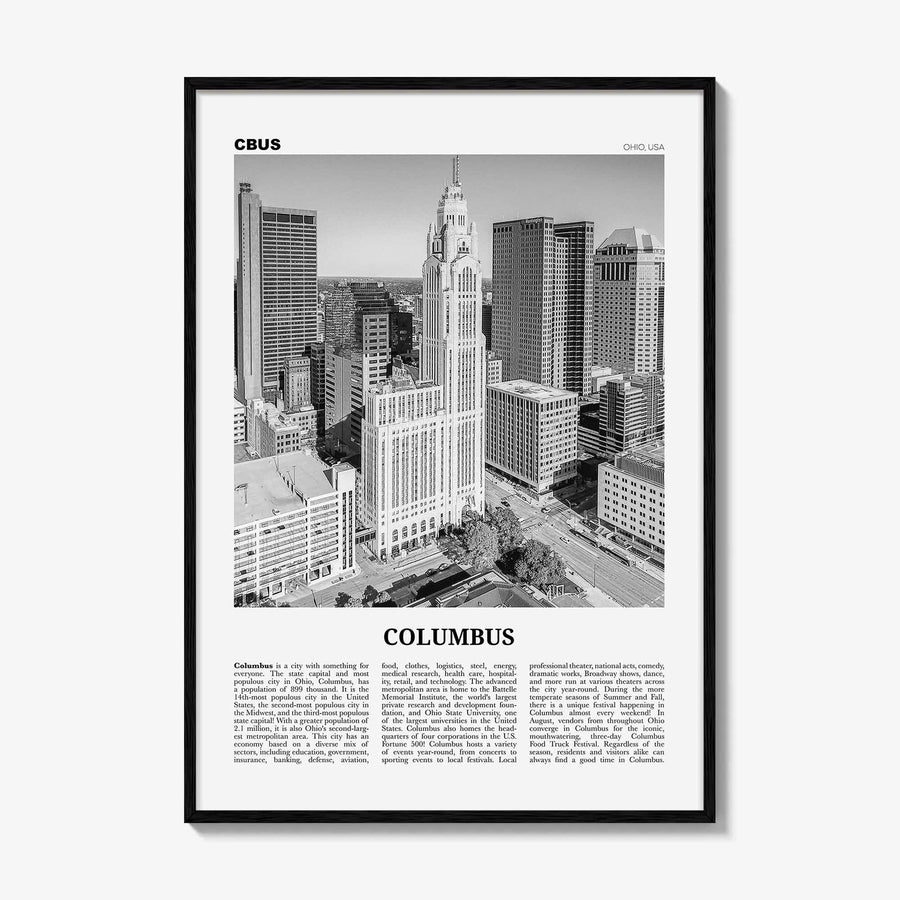 Columbus Print Black and White Ohio No 2, Columbus Wall Art, Columbus Poster, Columbus Photo, Columbus Decor, USA, United States