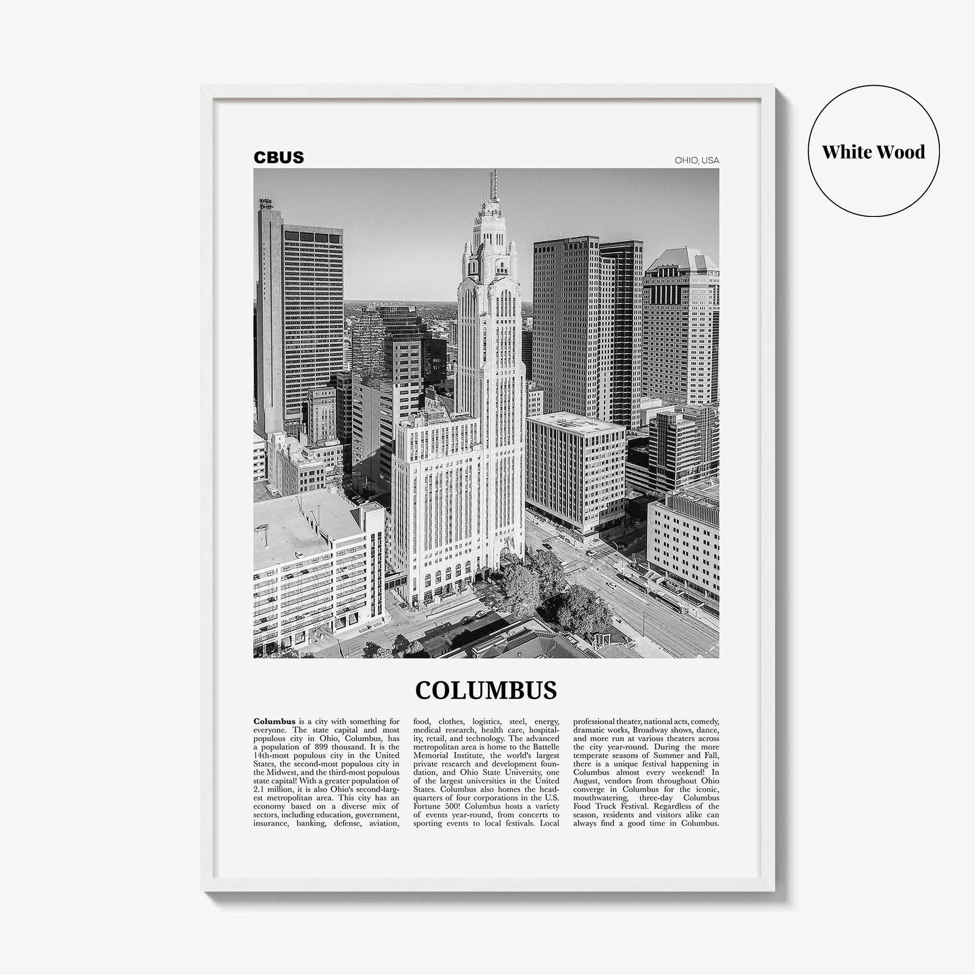 Columbus Print Black and White Ohio No 2, Columbus Wall Art, Columbus Poster, Columbus Photo, Columbus Decor, USA, United States