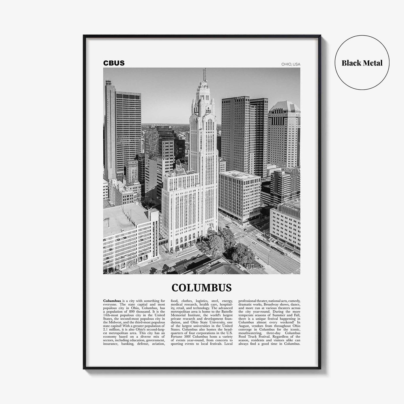 Columbus Print Black and White Ohio No 2, Columbus Wall Art, Columbus Poster, Columbus Photo, Columbus Decor, USA, United States