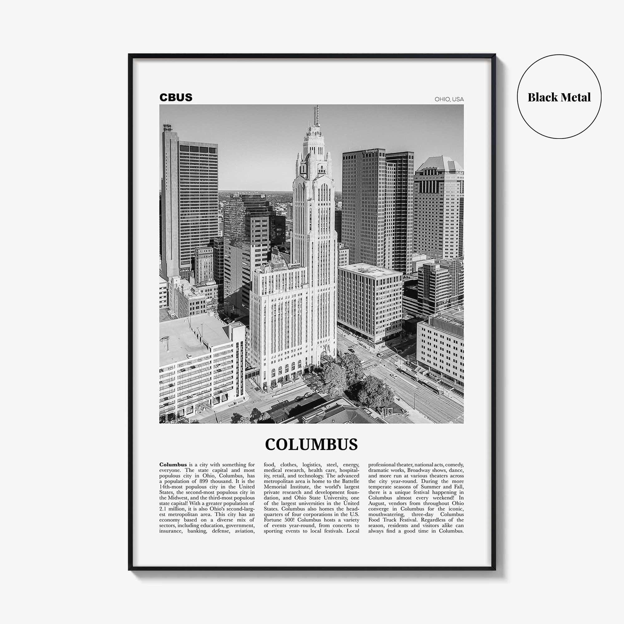 Columbus Print Black and White Ohio No 2, Columbus Wall Art, Columbus Poster, Columbus Photo, Columbus Decor, USA, United States