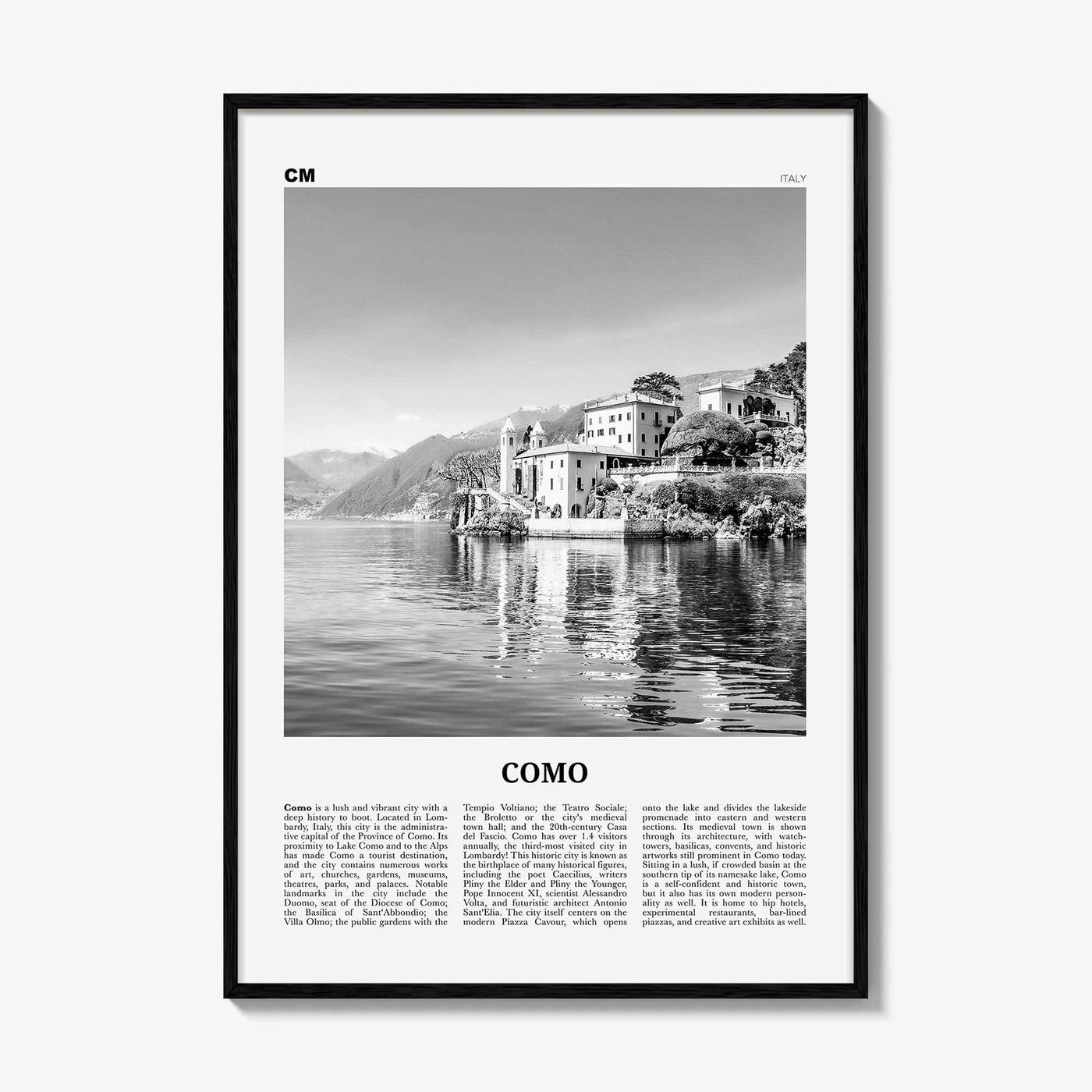 Como Print Black and White No 1, Como Wall Art, Como Poster, Como Photo, Como Wall Decor, Lake Como Print, Italy, Lago di Como, Italia