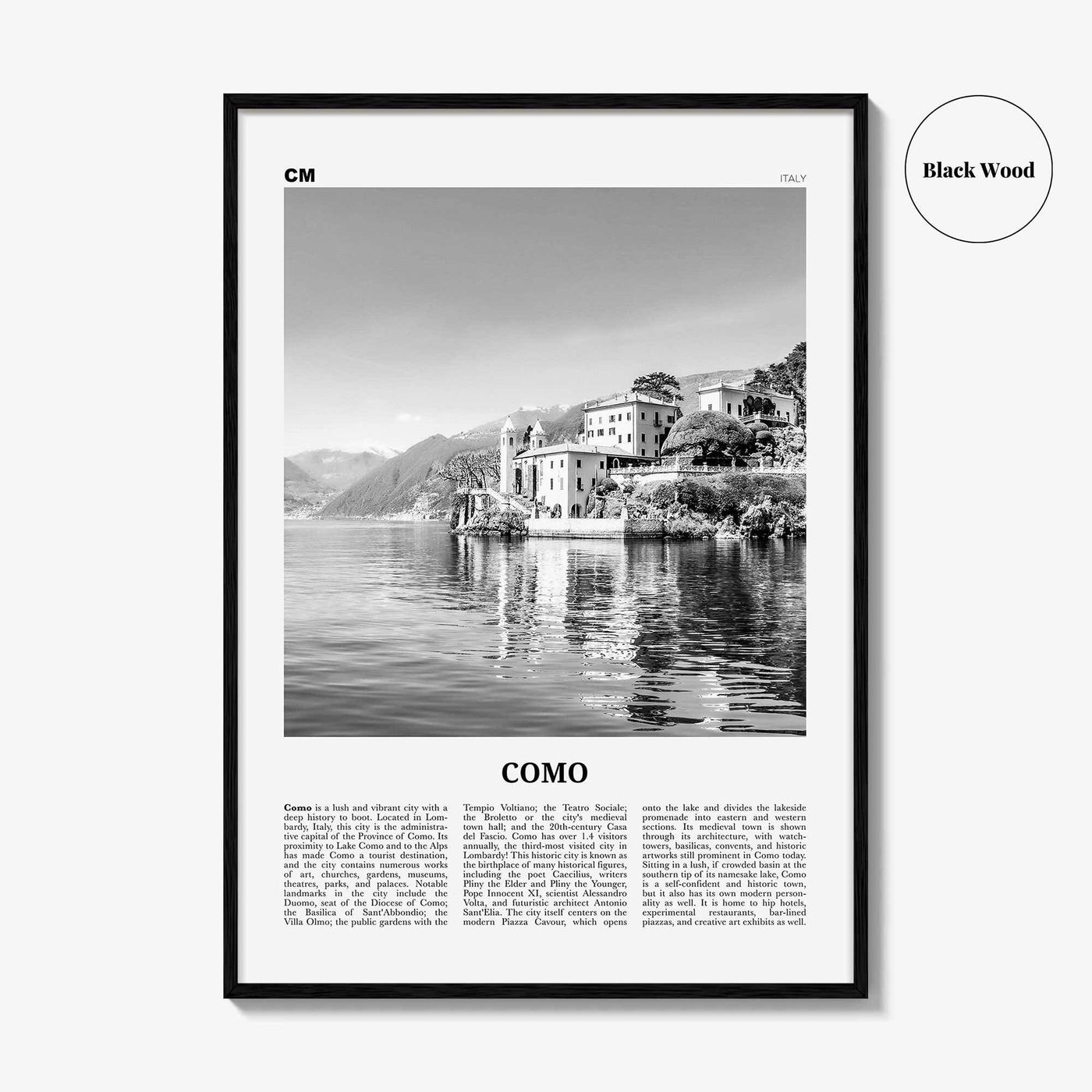 Como Print Black and White No 1, Como Wall Art, Como Poster, Como Photo, Como Wall Decor, Lake Como Print, Italy, Lago di Como, Italia