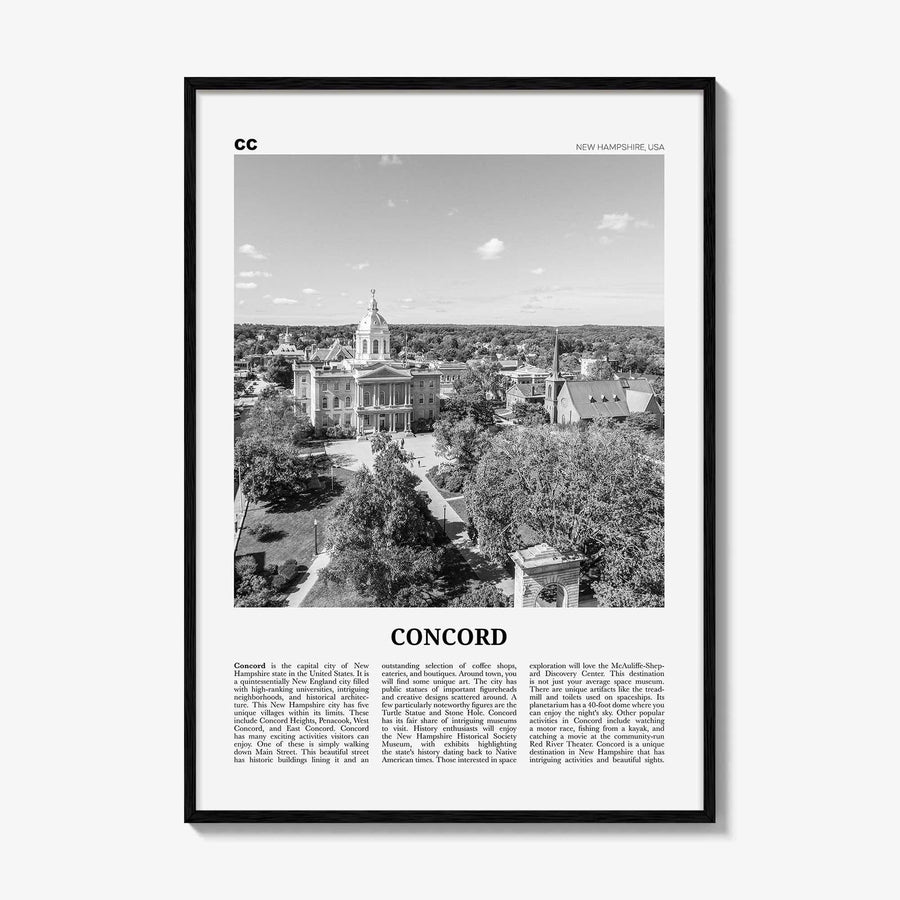 Concord Print Black and White, Concord Wall Art, Concord Poster, Concord Photo, Concord Wall Décor, New Hampshire, USA, United States