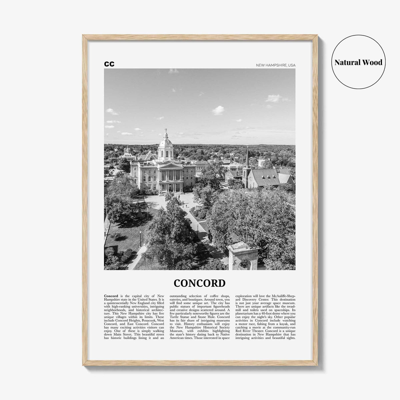 Concord Print Black and White, Concord Wall Art, Concord Poster, Concord Photo, Concord Wall Décor, New Hampshire, USA, United States