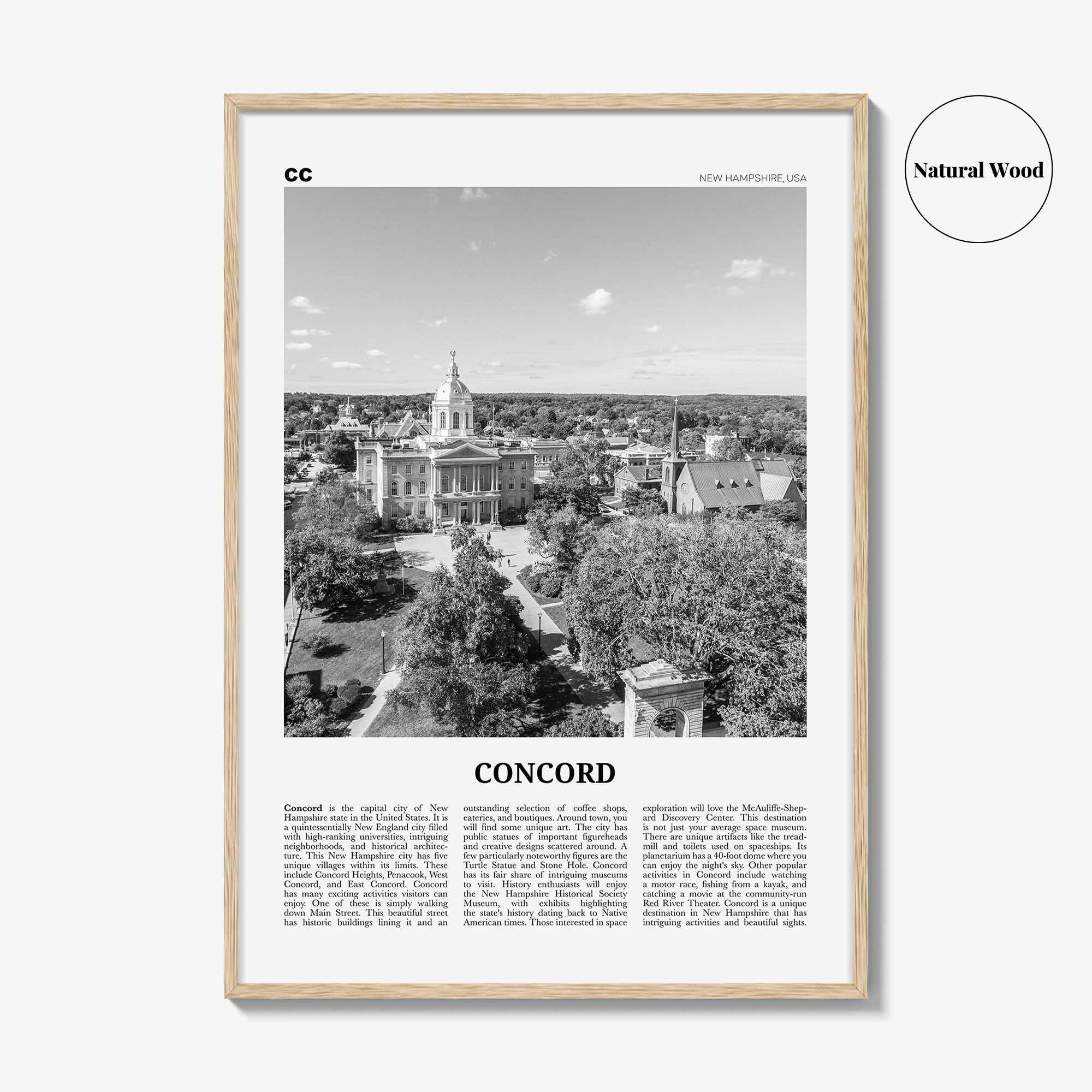 Concord Print Black and White, Concord Wall Art, Concord Poster, Concord Photo, Concord Wall Décor, New Hampshire, USA, United States