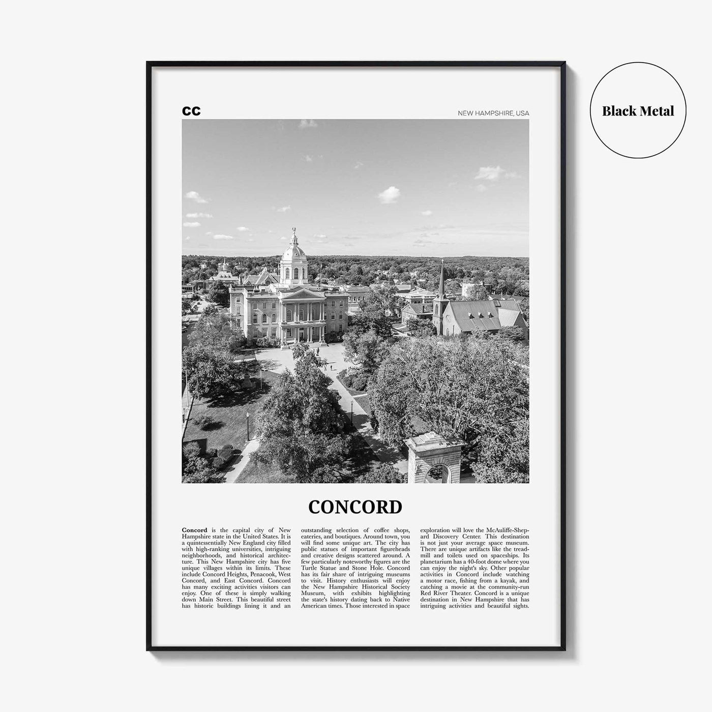Concord Print Black and White, Concord Wall Art, Concord Poster, Concord Photo, Concord Wall Décor, New Hampshire, USA, United States