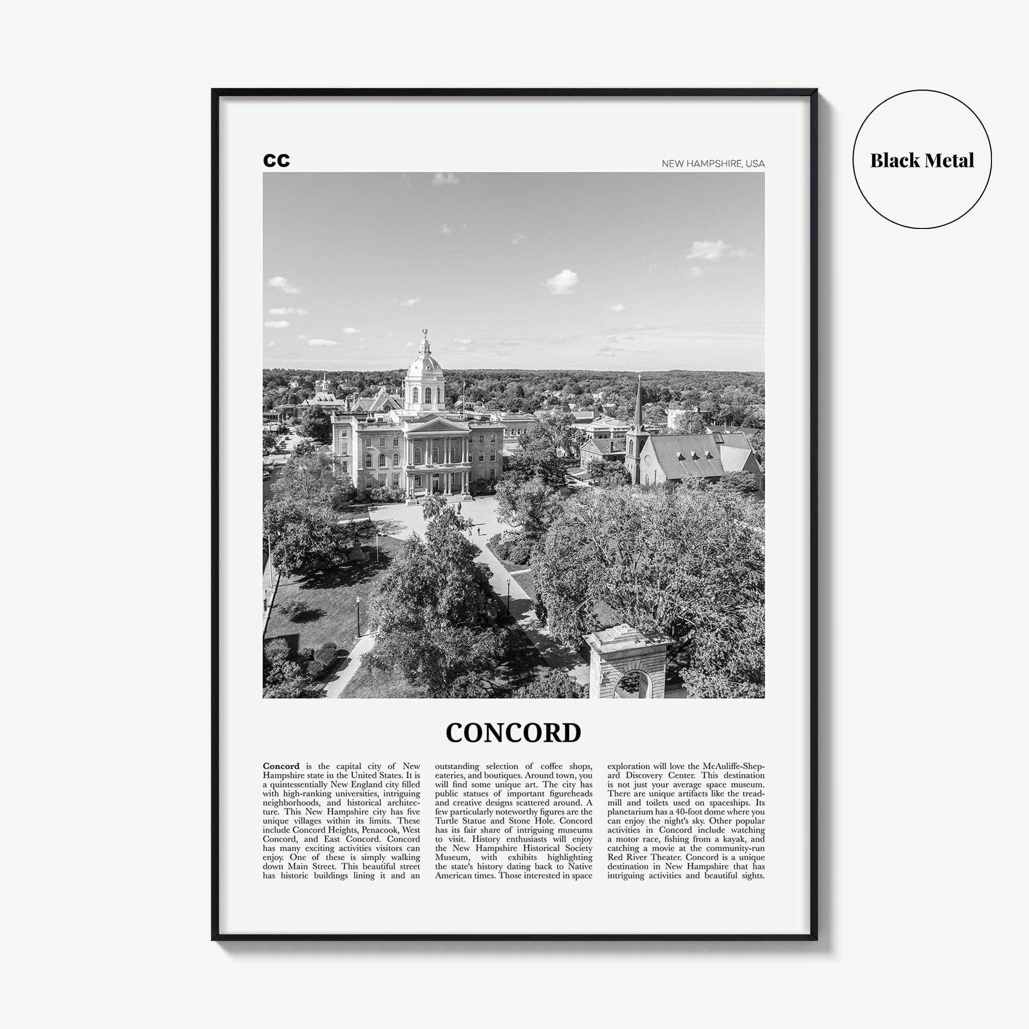 Concord Print Black and White, Concord Wall Art, Concord Poster, Concord Photo, Concord Wall Décor, New Hampshire, USA, United States