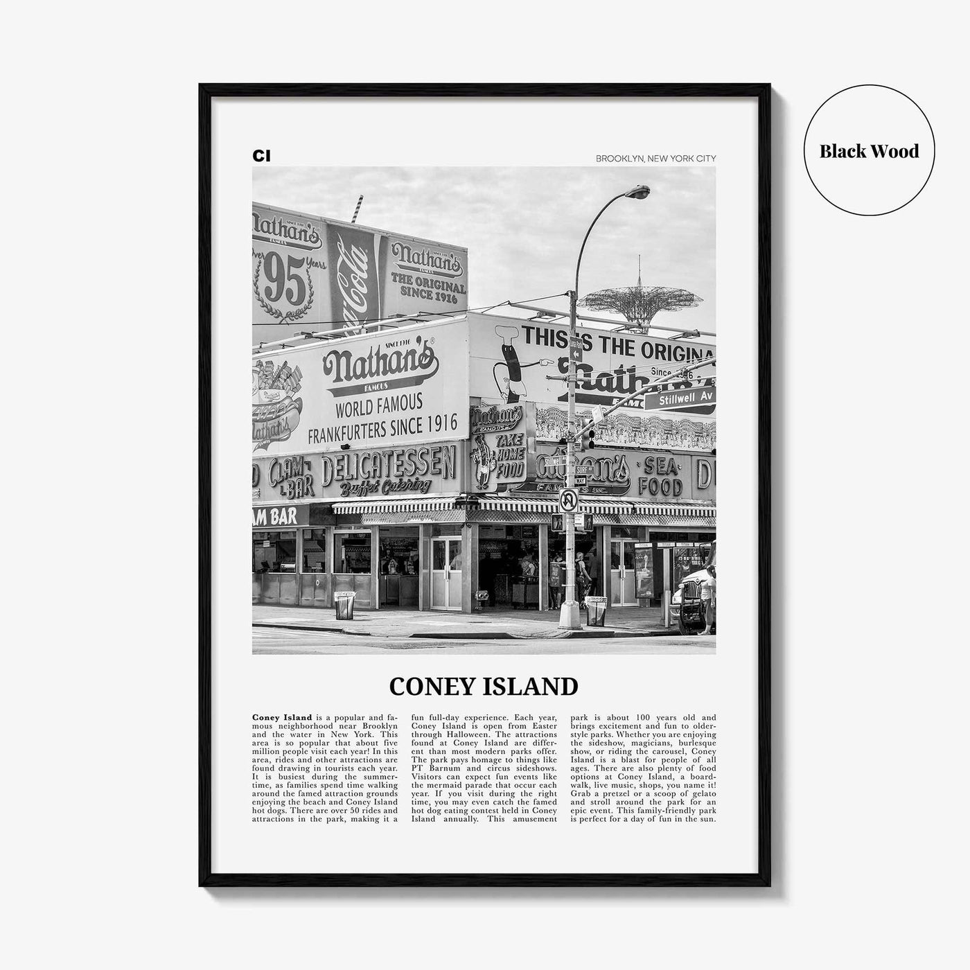 Coney Island Print Black and White, Coney Island Wall Art, Coney Island Poster, Coney Island Photo, Coney Island Wall Décor, Brooklyn