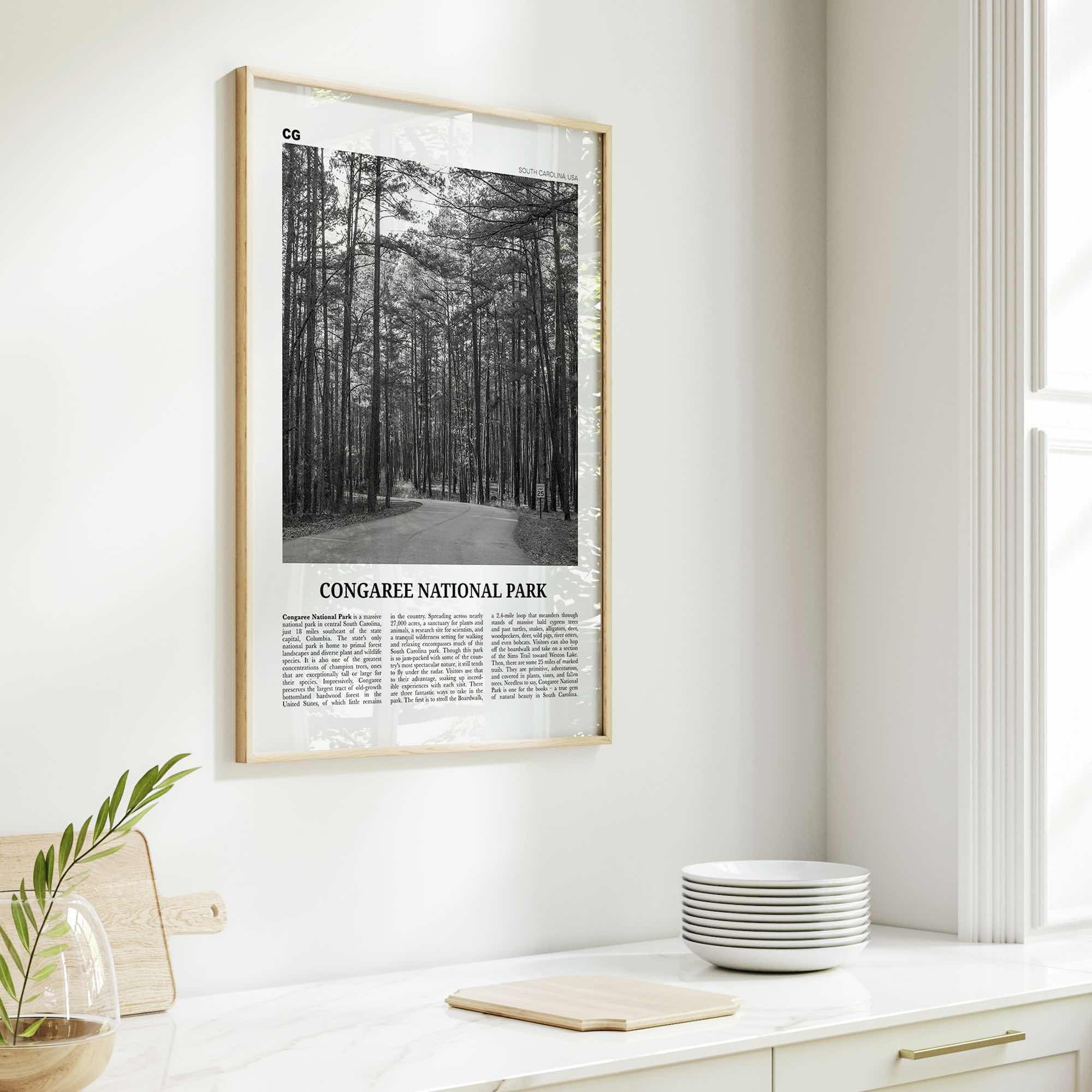 Congaree National Park Print Black and White, Congaree National Park Wall Art, Congaree National Park Poster, Park Photo, Wall Décor, Map