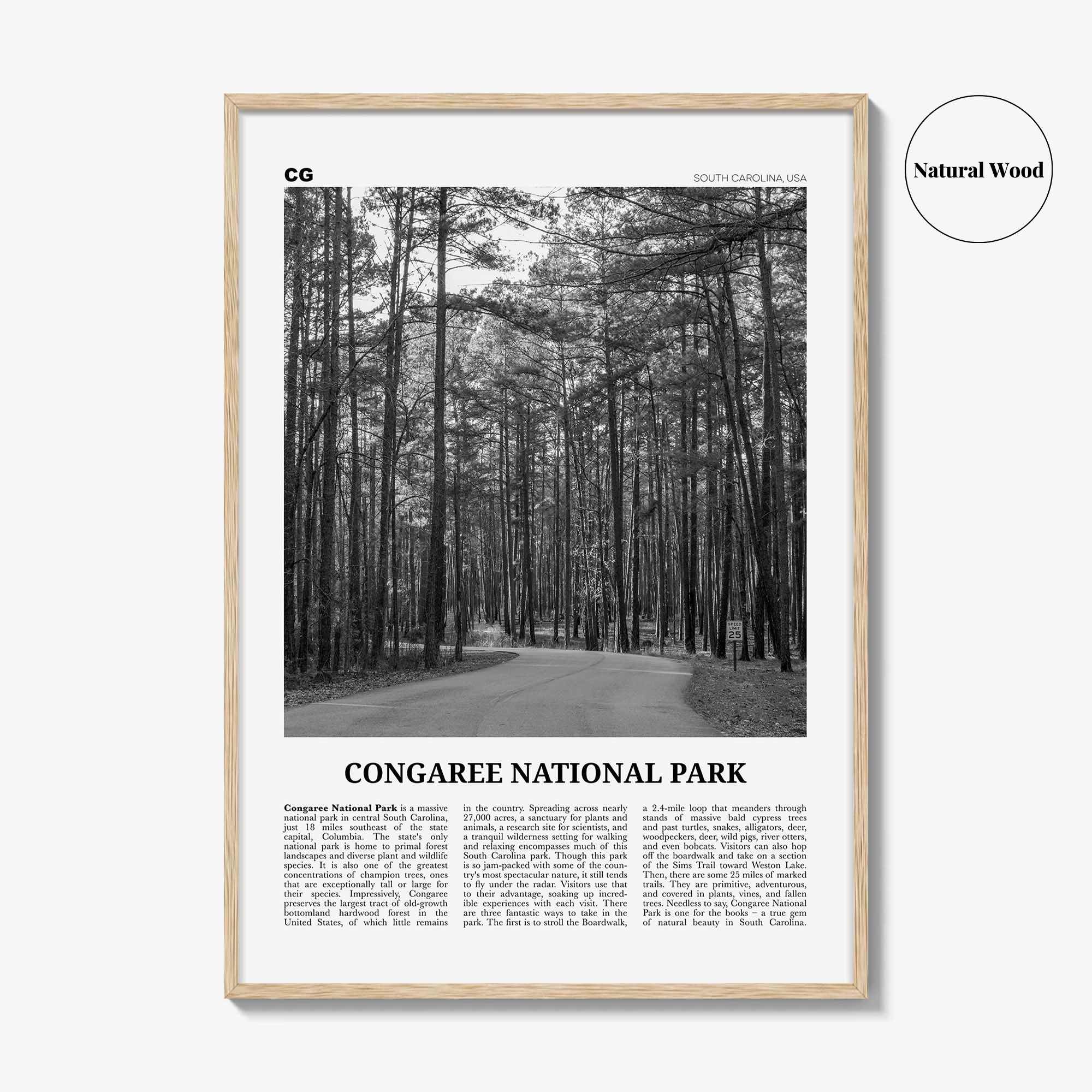 Congaree National Park Print Black and White, Congaree National Park Wall Art, Congaree National Park Poster, Park Photo, Wall Décor, Map