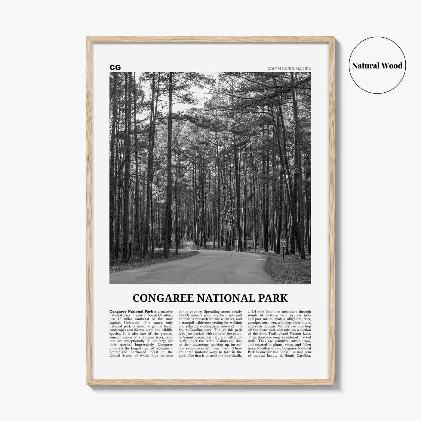 Congaree National Park Print Black and White, Congaree National Park Wall Art, Congaree National Park Poster, Park Photo, Wall Décor, Map