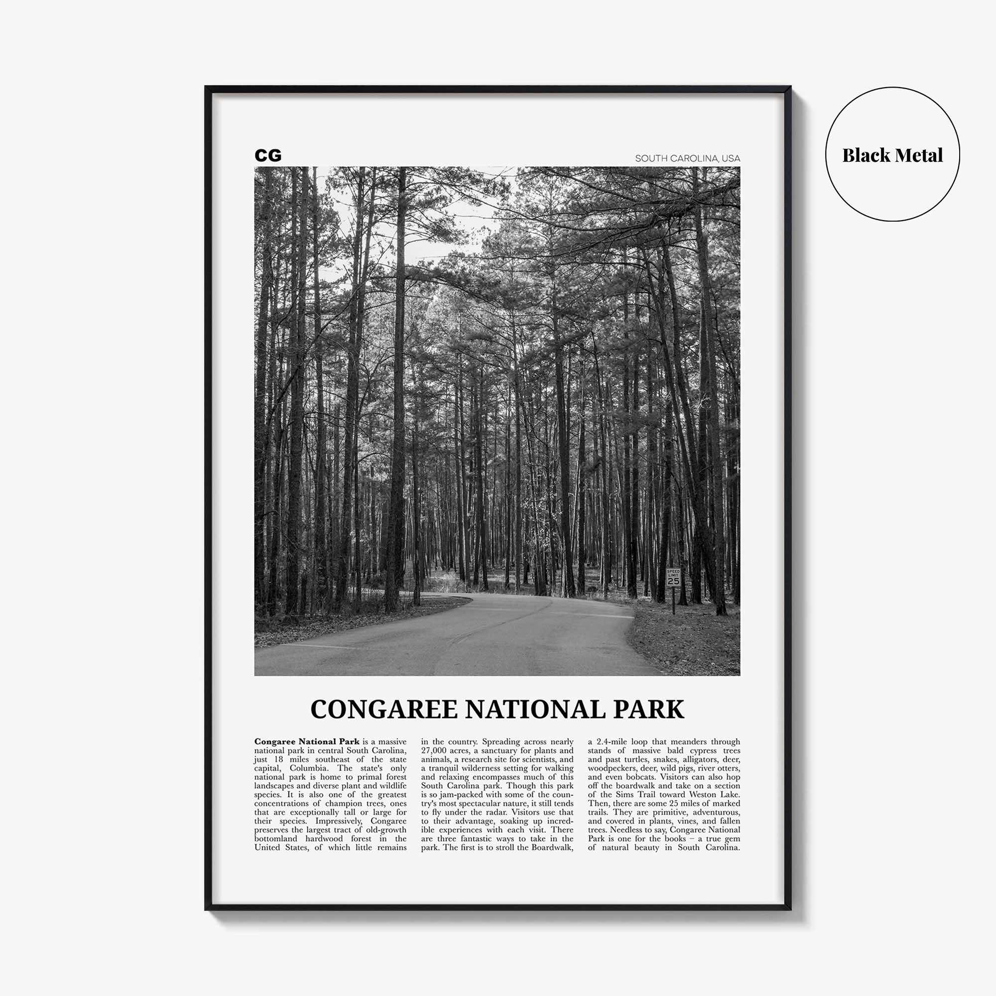 Congaree National Park Print Black and White, Congaree National Park Wall Art, Congaree National Park Poster, Park Photo, Wall Décor, Map