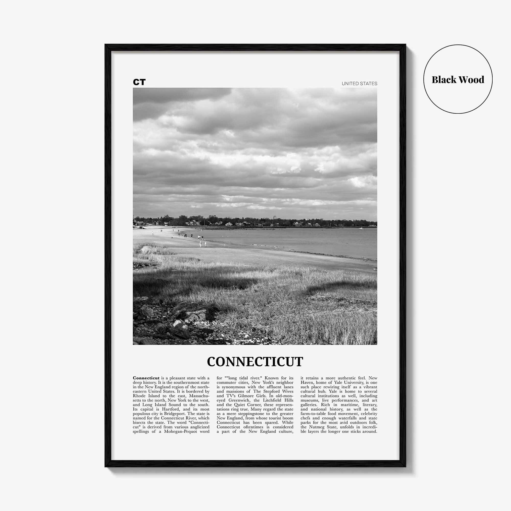 Connecticut Print Black and White No 1, Connecticut Wall Art, Connecticut Poster, Connecticut Photo, Connecticut Décor, Connecticut Map