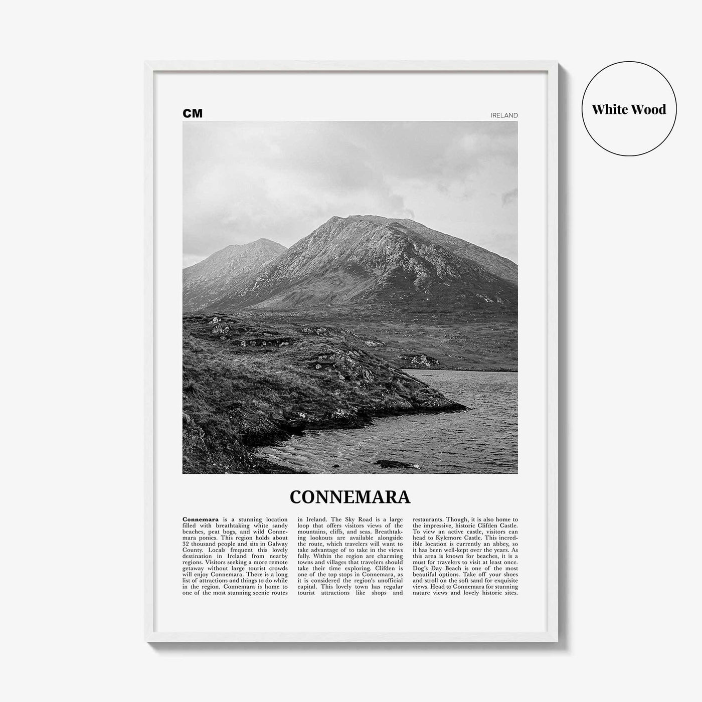 Connemara Print Black and White, Connemara Wall Art, Connemara Poster, Connemara Photo, Connemara Wall Décor, Connemara Map, Ireland