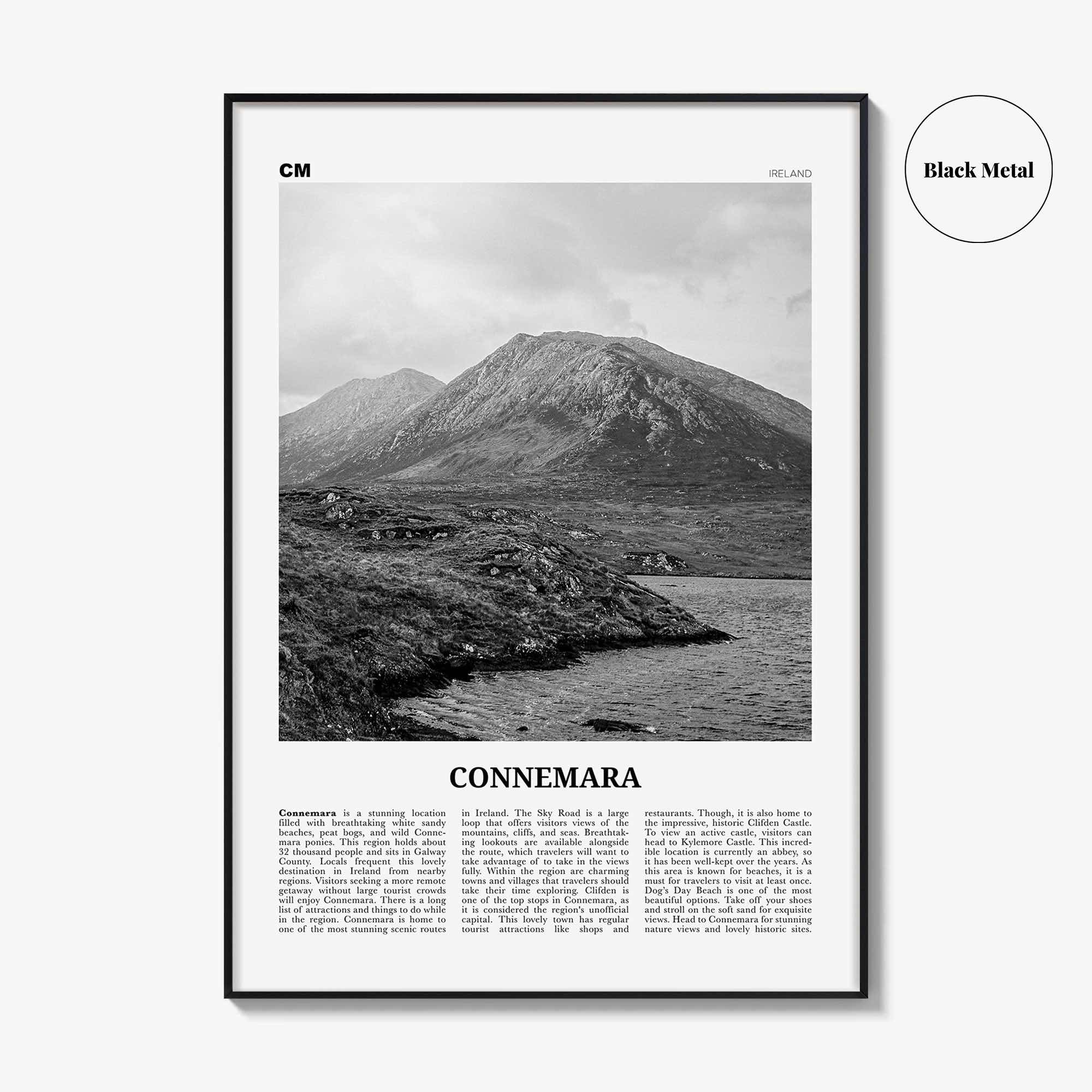 Connemara Print Black and White, Connemara Wall Art, Connemara Poster, Connemara Photo, Connemara Wall Décor, Connemara Map, Ireland