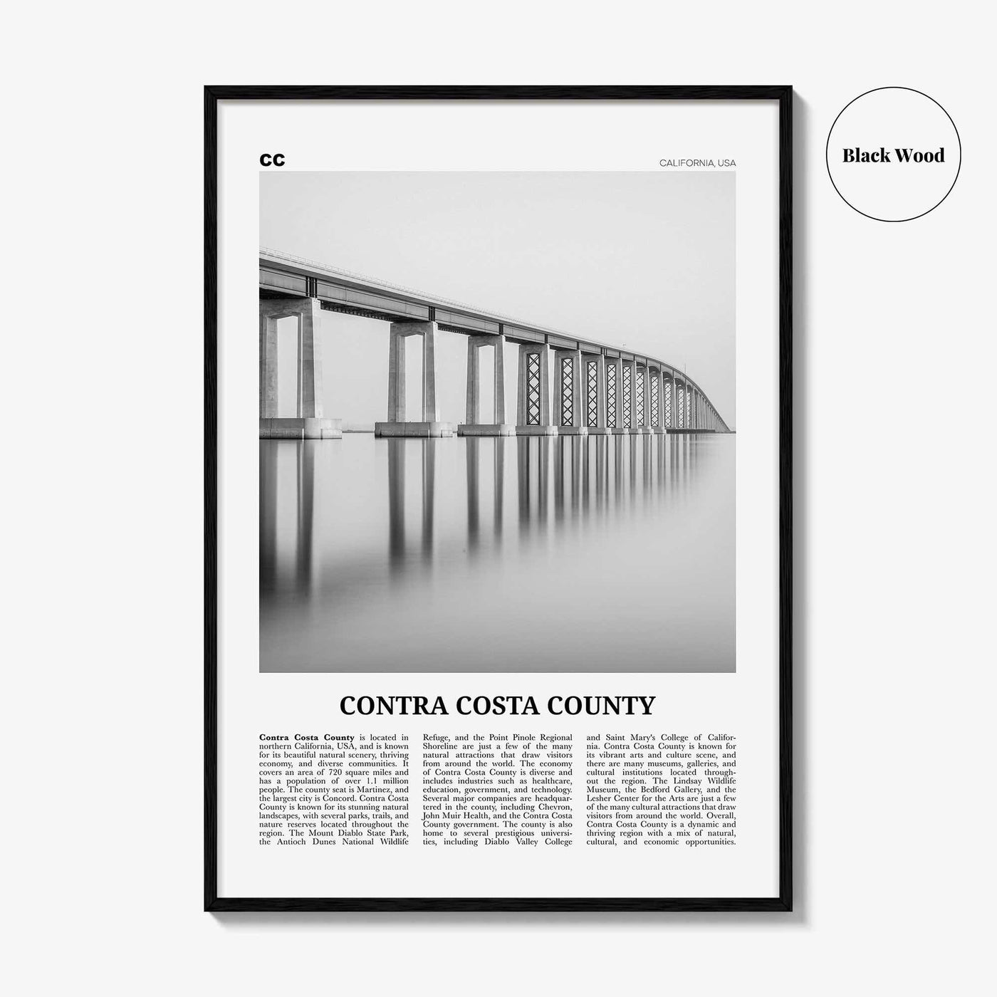 Contra Costa County Print Black and White, Contra Costa Wall Art, Contra Costa Poster, Contra Costa Photo, Contra Costa Wall Décor
