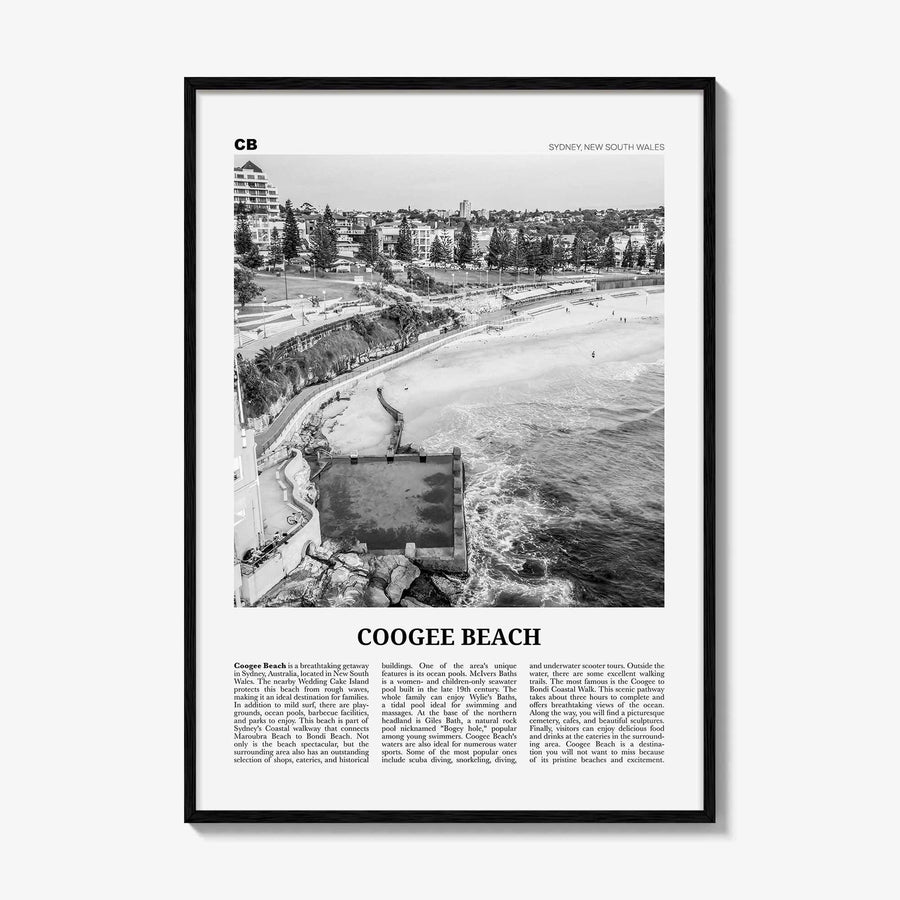 Coogee Beach Print Black and White No 1, Coogee Beach Wall Art, Coogee Beach Poster, Coogee Beach Photo, New South Wales, Australia