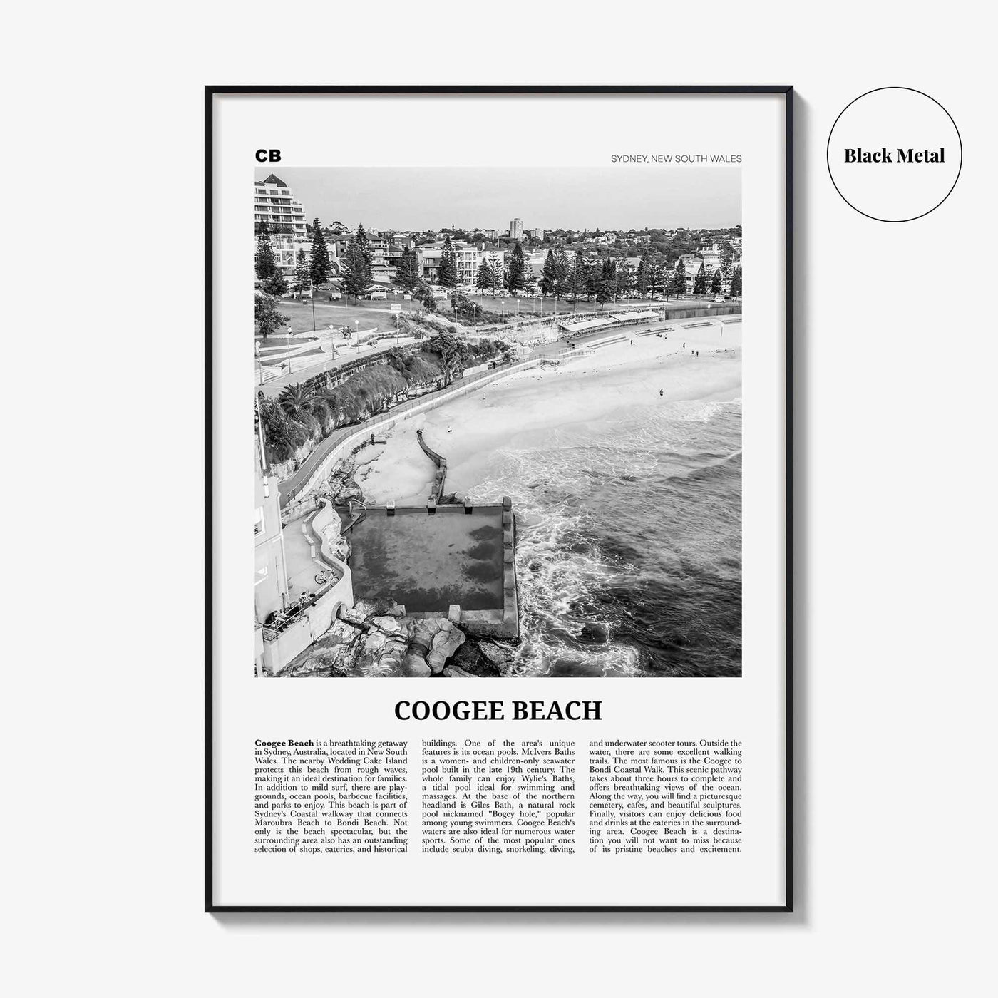 Coogee Beach Print Black and White No 1, Coogee Beach Wall Art, Coogee Beach Poster, Coogee Beach Photo, New South Wales, Australia