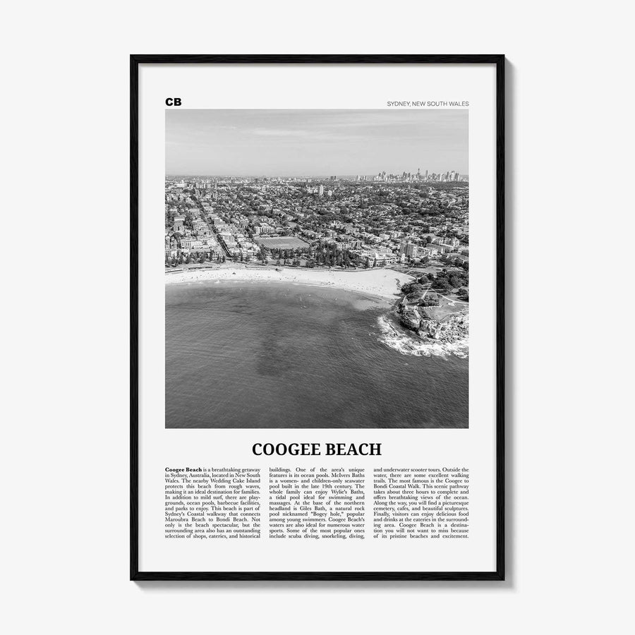 Coogee Beach Print Black and White No 2, Coogee Beach Wall Art, Coogee Beach Poster, Coogee Beach Photo, Coogee Beach Décor, Coogee Beach