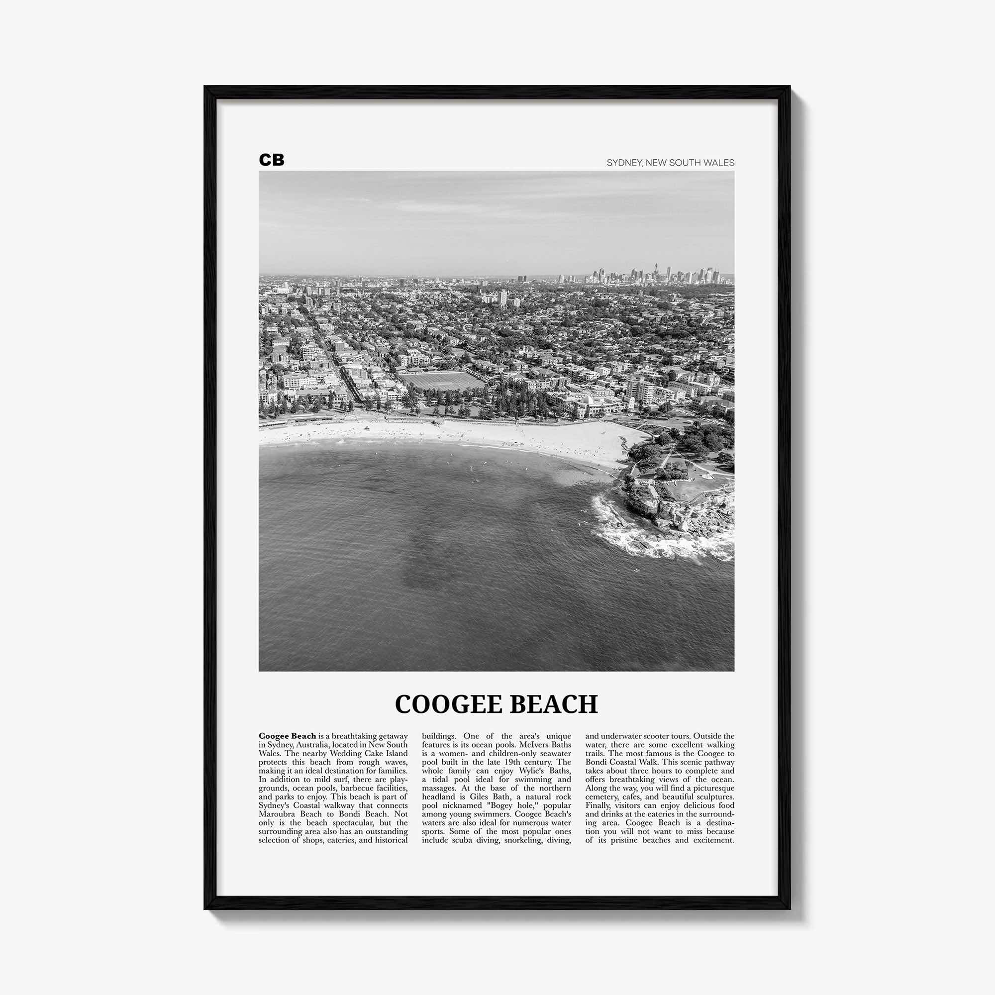 Coogee Beach Print Black and White No 2, Coogee Beach Wall Art, Coogee Beach Poster, Coogee Beach Photo, Coogee Beach Décor, Coogee Beach
