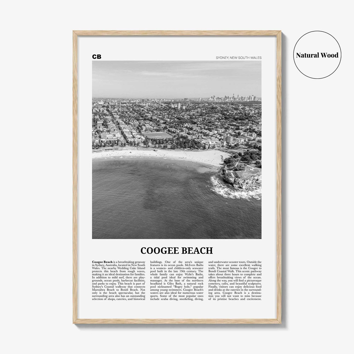 Coogee Beach Print Black and White No 2, Coogee Beach Wall Art, Coogee Beach Poster, Coogee Beach Photo, Coogee Beach Décor, Coogee Beach
