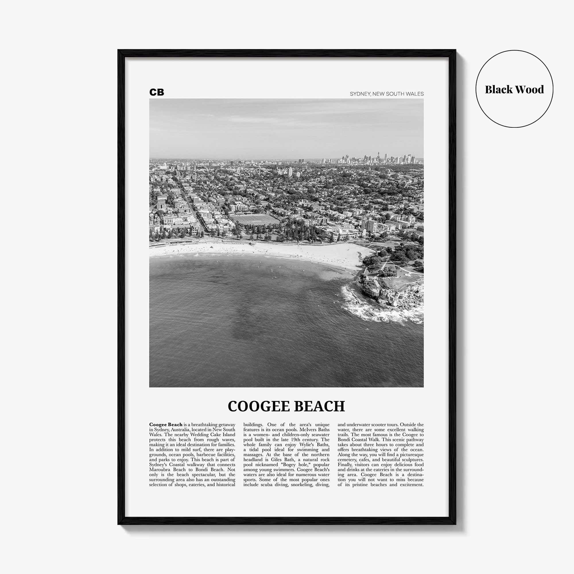 Coogee Beach Print Black and White No 2, Coogee Beach Wall Art, Coogee Beach Poster, Coogee Beach Photo, Coogee Beach Décor, Coogee Beach