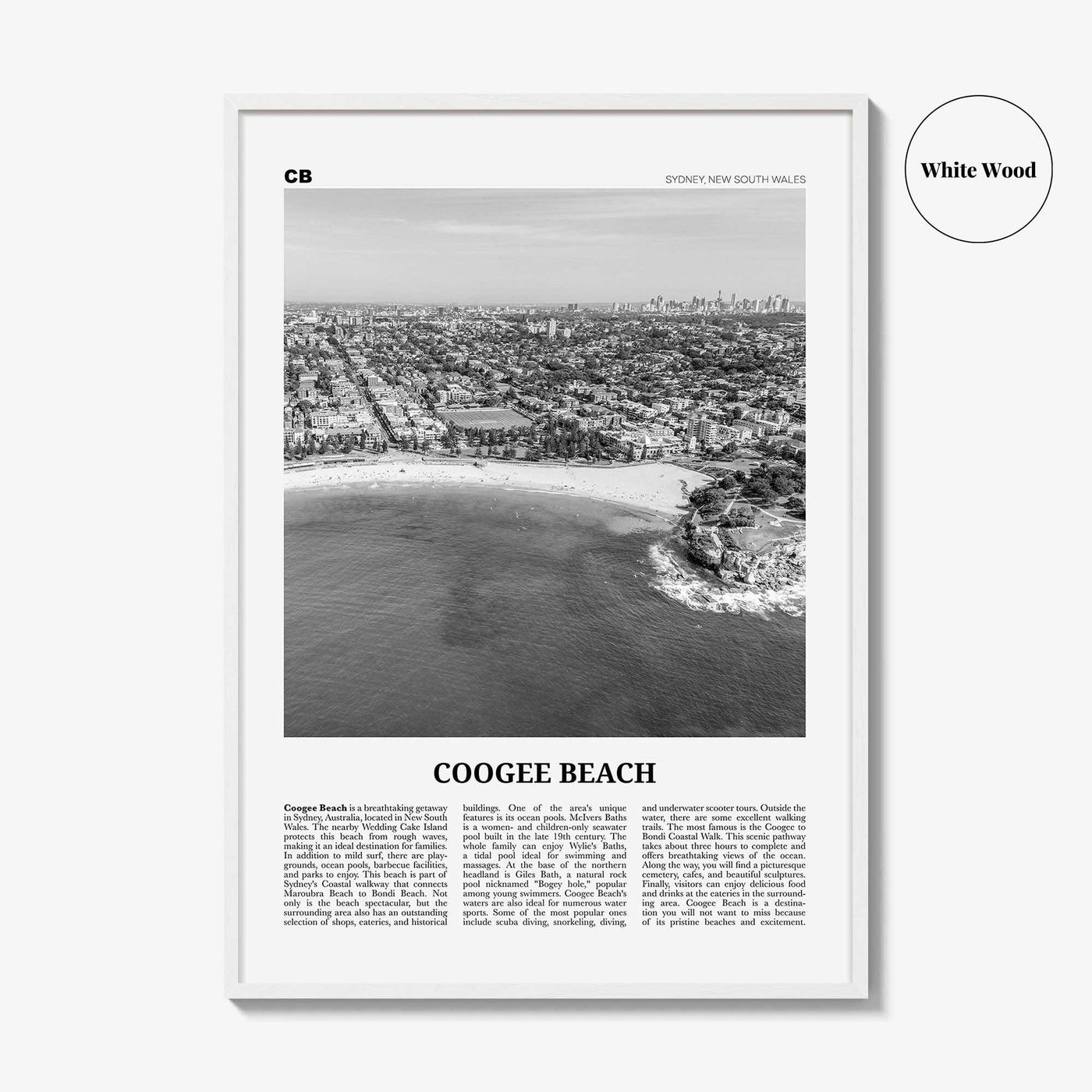 Coogee Beach Print Black and White No 2, Coogee Beach Wall Art, Coogee Beach Poster, Coogee Beach Photo, Coogee Beach Décor, Coogee Beach