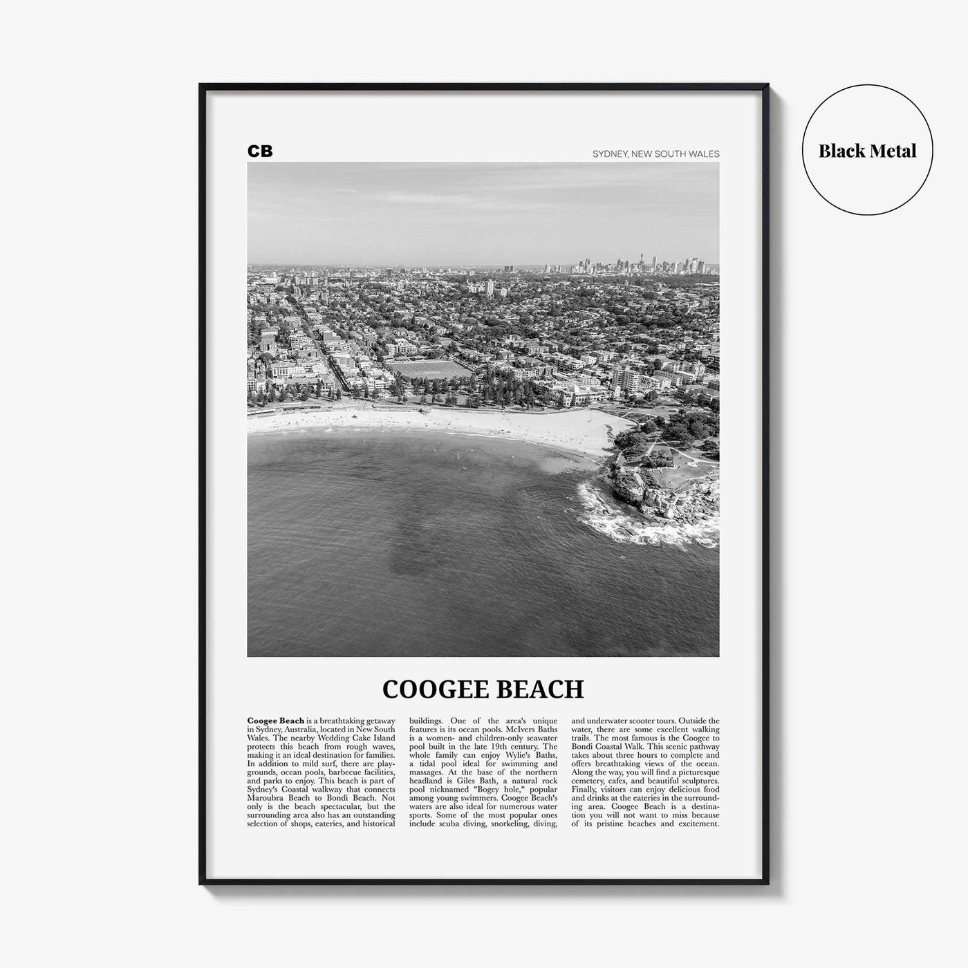 Coogee Beach Print Black and White No 2, Coogee Beach Wall Art, Coogee Beach Poster, Coogee Beach Photo, Coogee Beach Décor, Coogee Beach