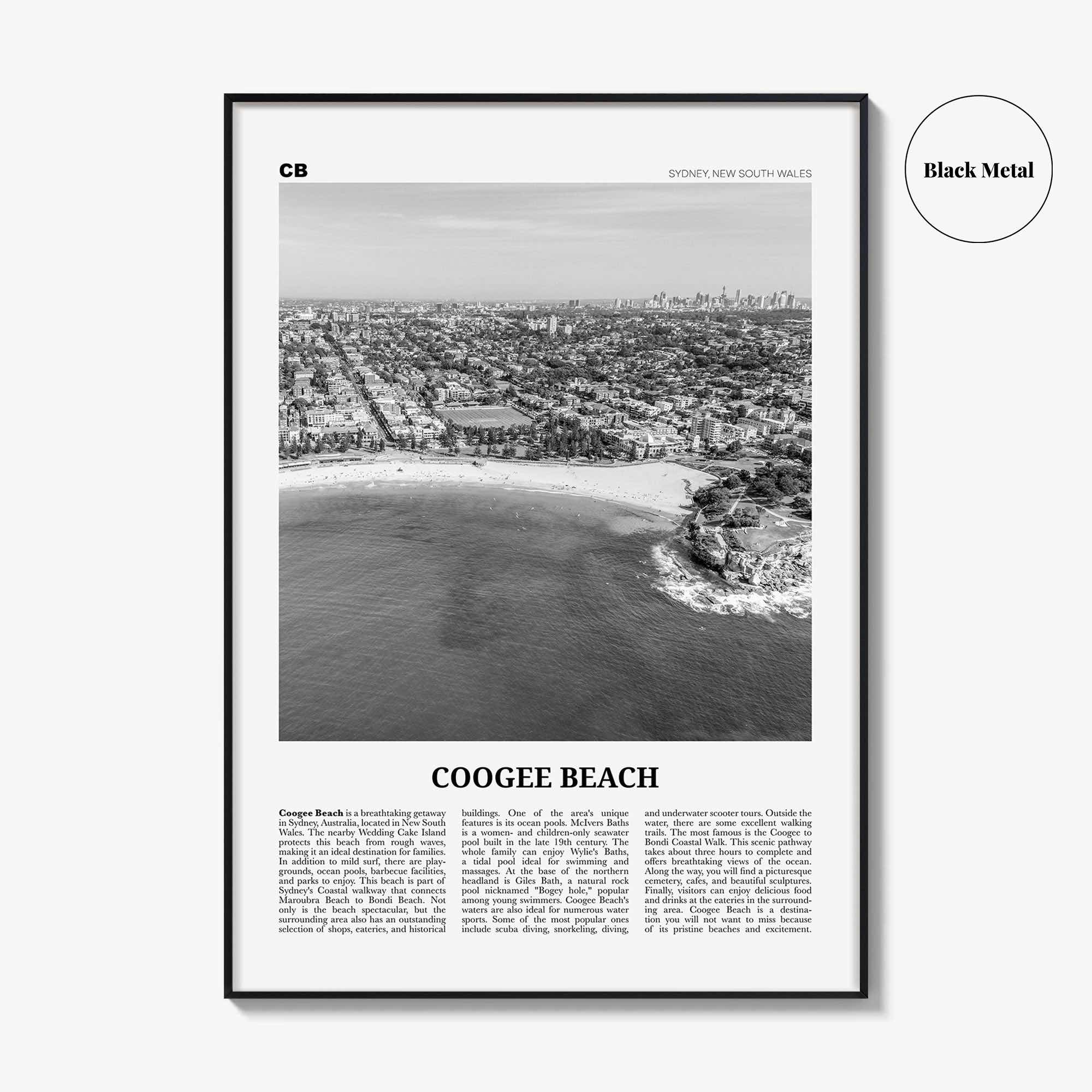 Coogee Beach Print Black and White No 2, Coogee Beach Wall Art, Coogee Beach Poster, Coogee Beach Photo, Coogee Beach Décor, Coogee Beach