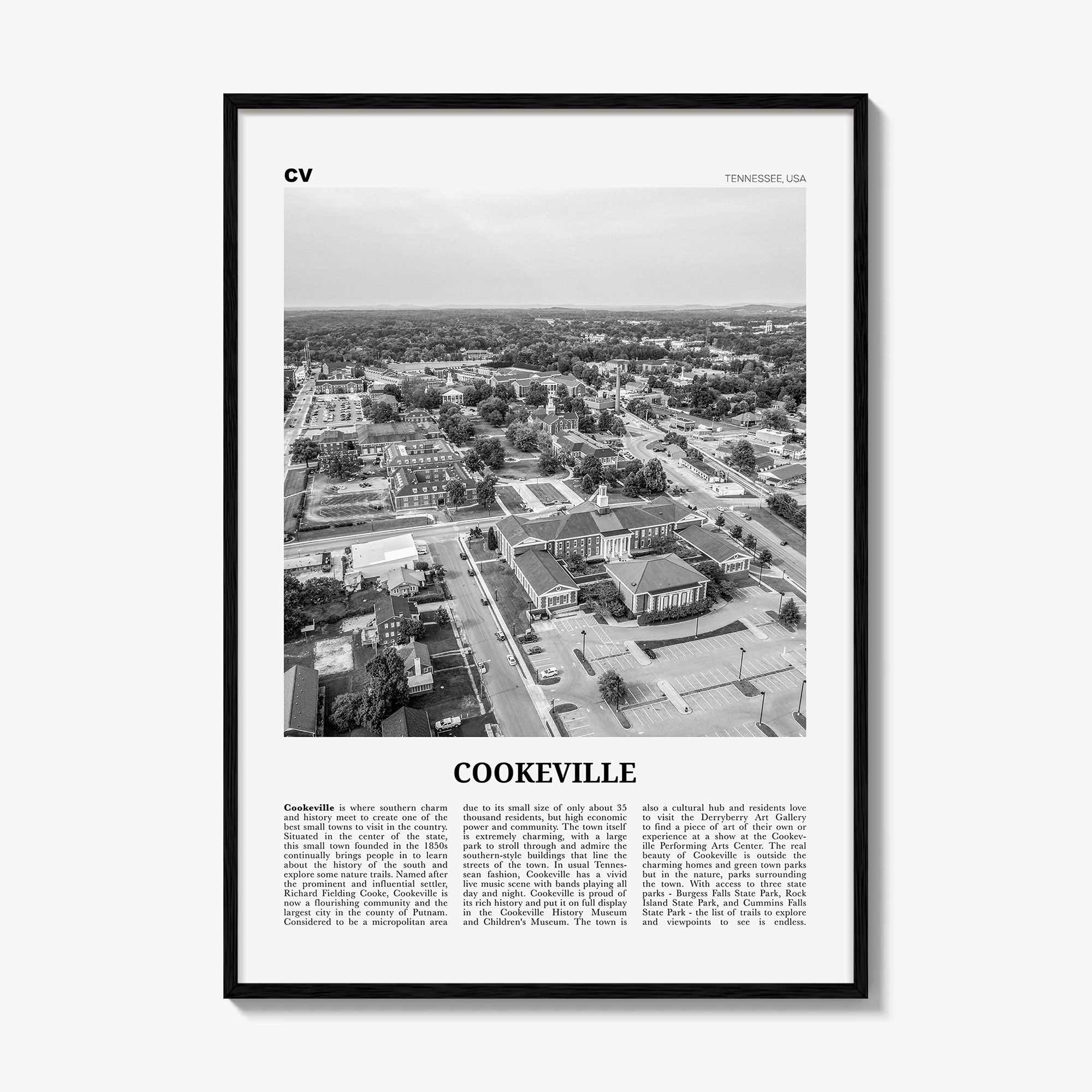 Cookeville Print Black and White, Cookeville Wall Art, Cookeville Poster, Cookeville Photo, Cookeville Wall Décor, Cookeville Map, Tennessee