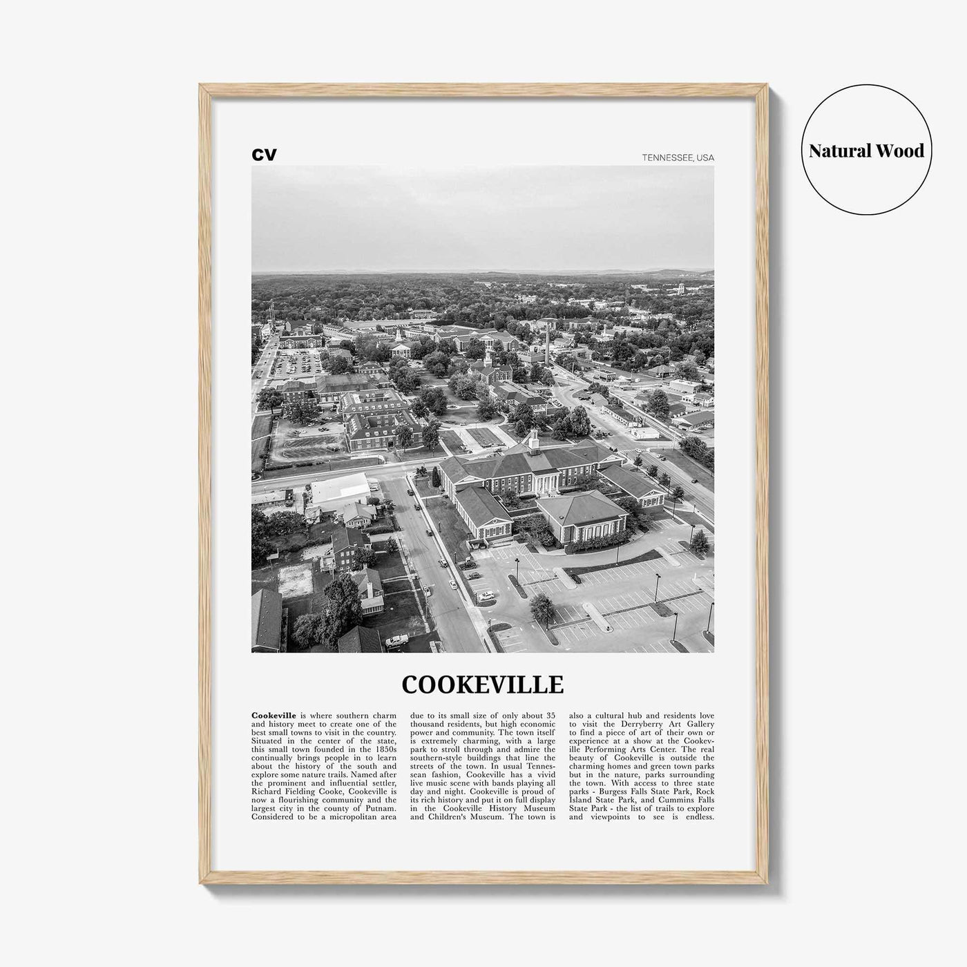 Cookeville Print Black and White, Cookeville Wall Art, Cookeville Poster, Cookeville Photo, Cookeville Wall Décor, Cookeville Map, Tennessee