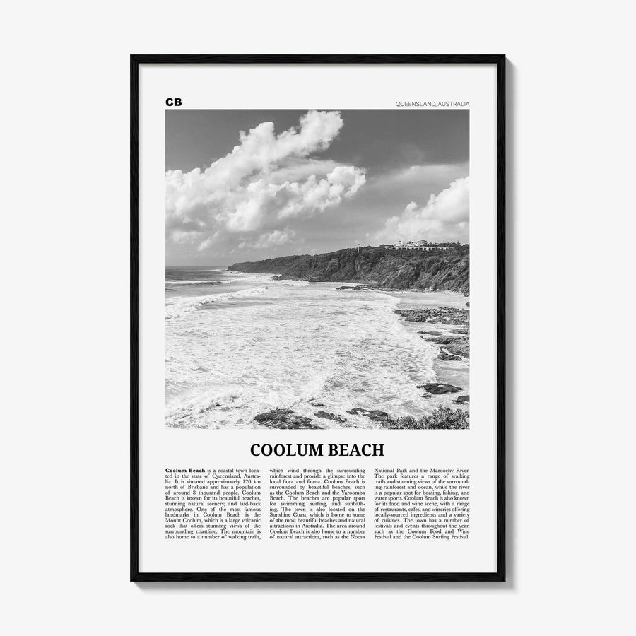 Coolum Beach Print Black and White, Coolum Beach Wall Art, Coolum Beach Poster, Coolum Beach Photo, Coolum Beach Décor, Coolum Beach Map