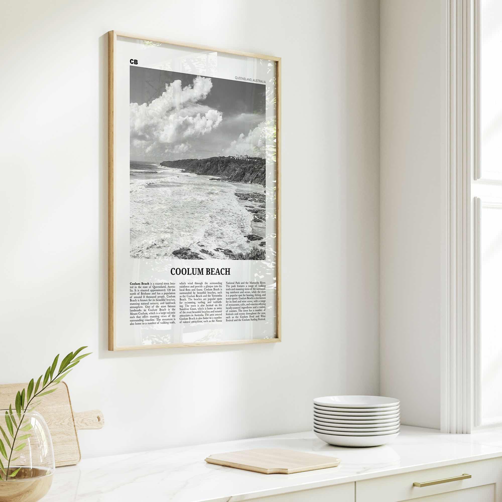 Coolum Beach Print Black and White, Coolum Beach Wall Art, Coolum Beach Poster, Coolum Beach Photo, Coolum Beach Décor, Coolum Beach Map