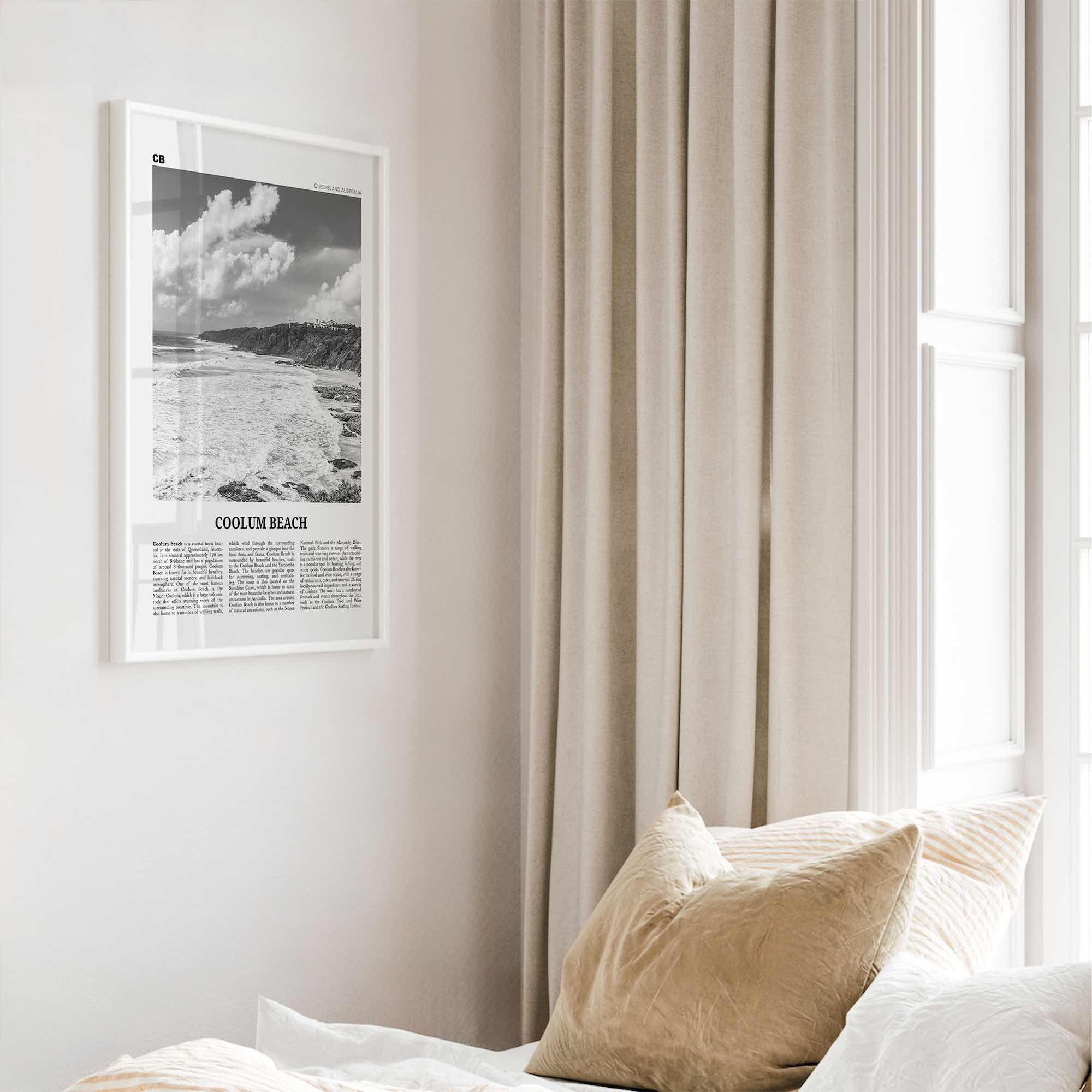 Coolum Beach Print Black and White, Coolum Beach Wall Art, Coolum Beach Poster, Coolum Beach Photo, Coolum Beach Décor, Coolum Beach Map