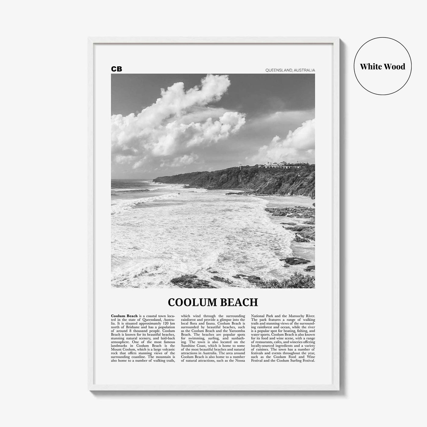 Coolum Beach Print Black and White, Coolum Beach Wall Art, Coolum Beach Poster, Coolum Beach Photo, Coolum Beach Décor, Coolum Beach Map