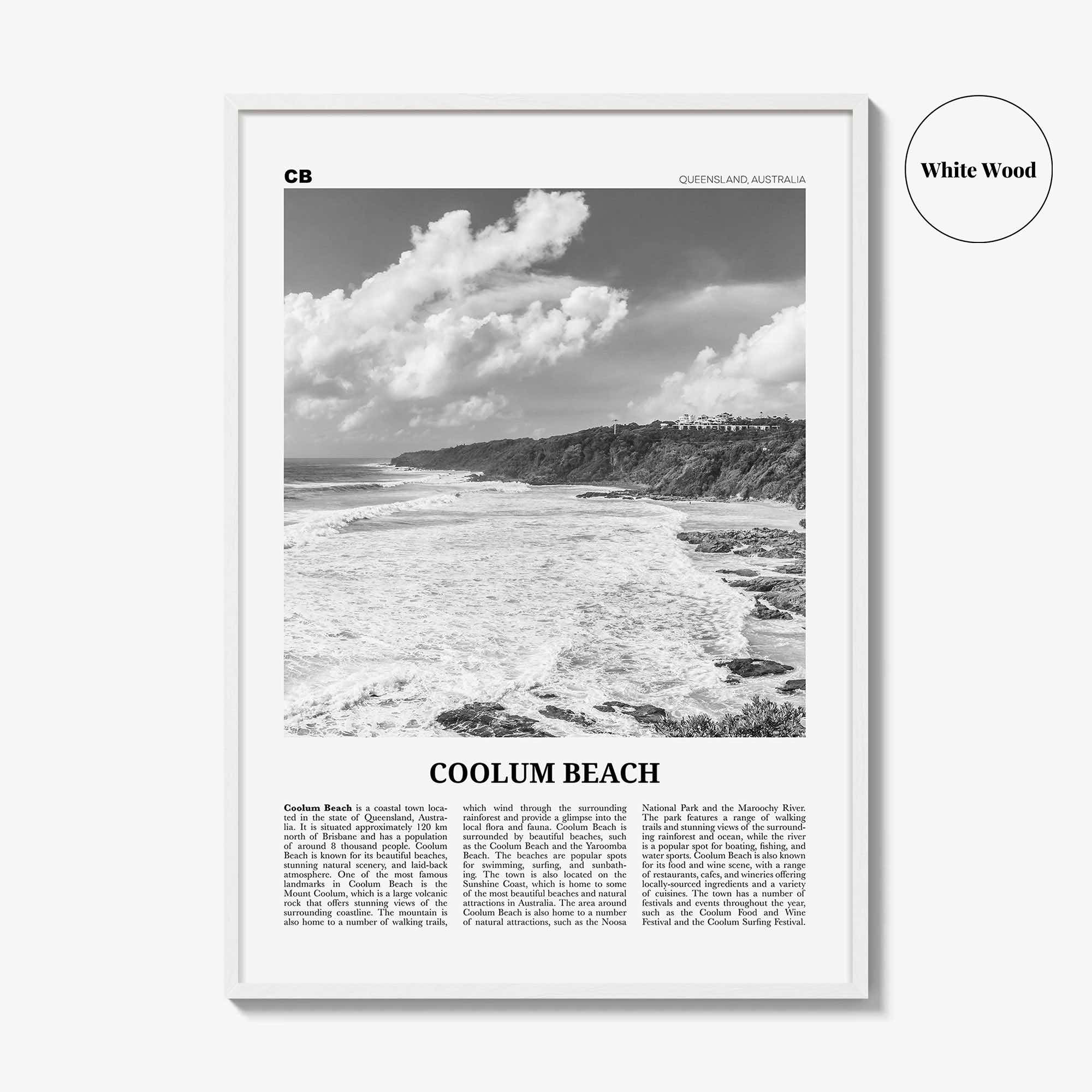 Coolum Beach Print Black and White, Coolum Beach Wall Art, Coolum Beach Poster, Coolum Beach Photo, Coolum Beach Décor, Coolum Beach Map