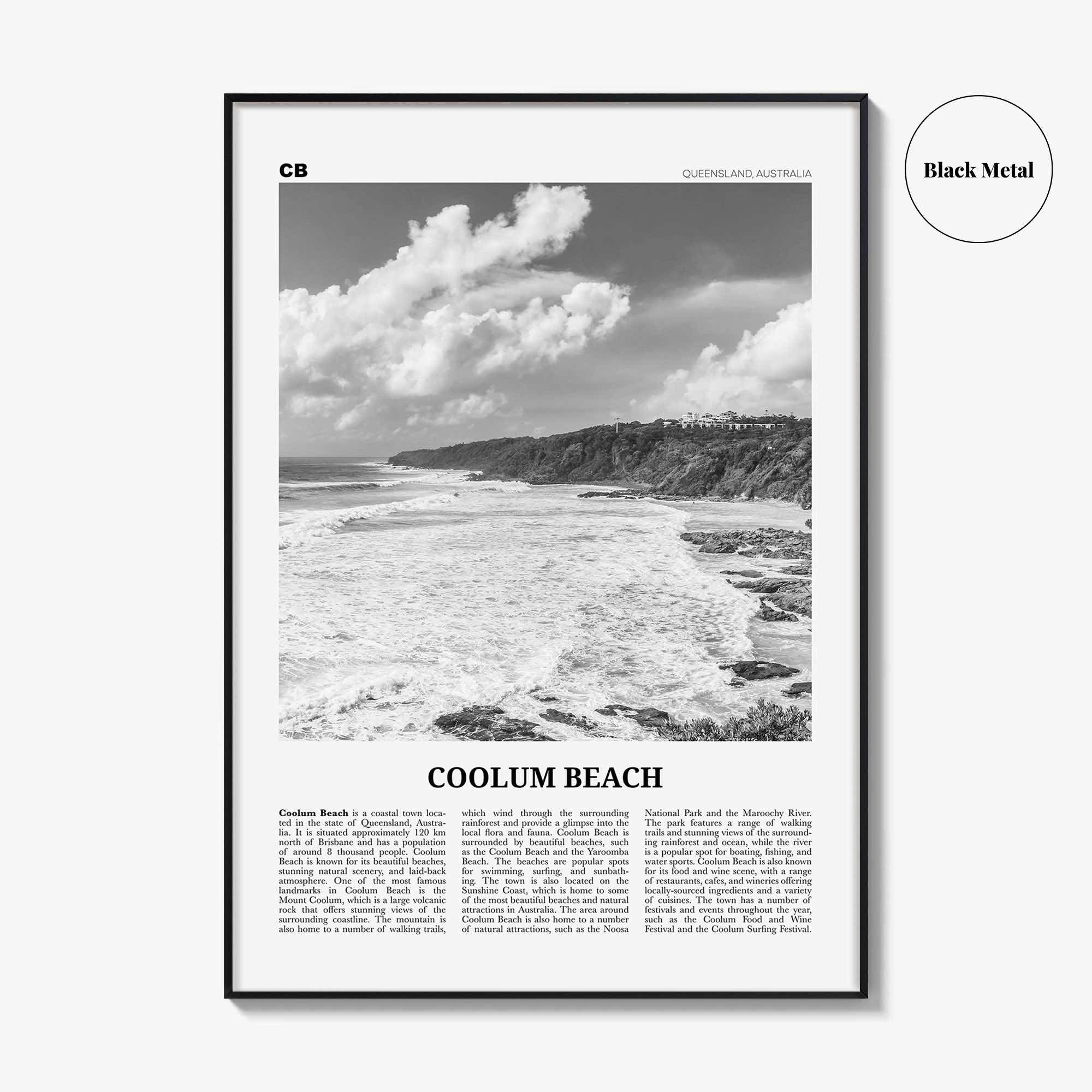 Coolum Beach Print Black and White, Coolum Beach Wall Art, Coolum Beach Poster, Coolum Beach Photo, Coolum Beach Décor, Coolum Beach Map