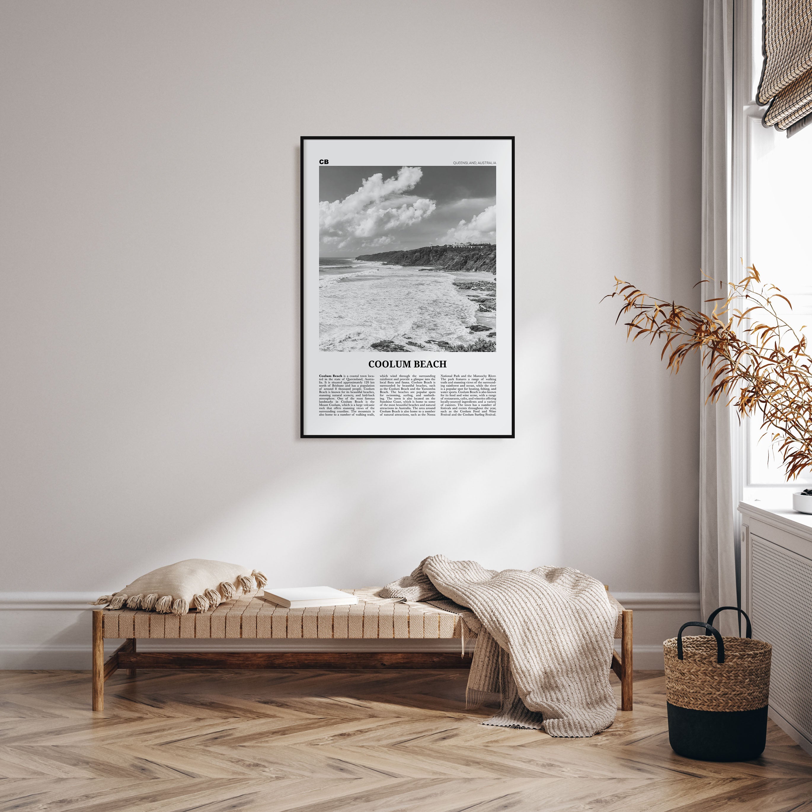 Coolum Beach Travel B&W Poster