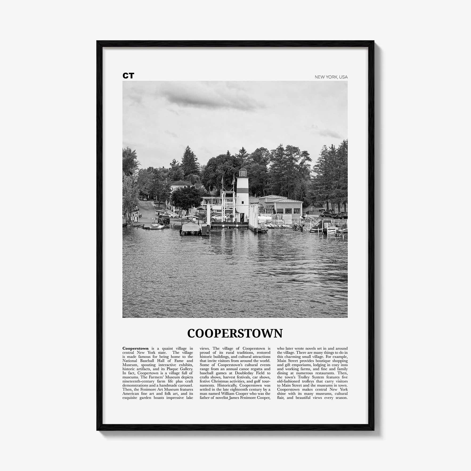 Cooperstown Print Black and White, Cooperstown Wall Art, Cooperstown Poster, Cooperstown Photo, Cooperstown Wall Décor, New York, USA