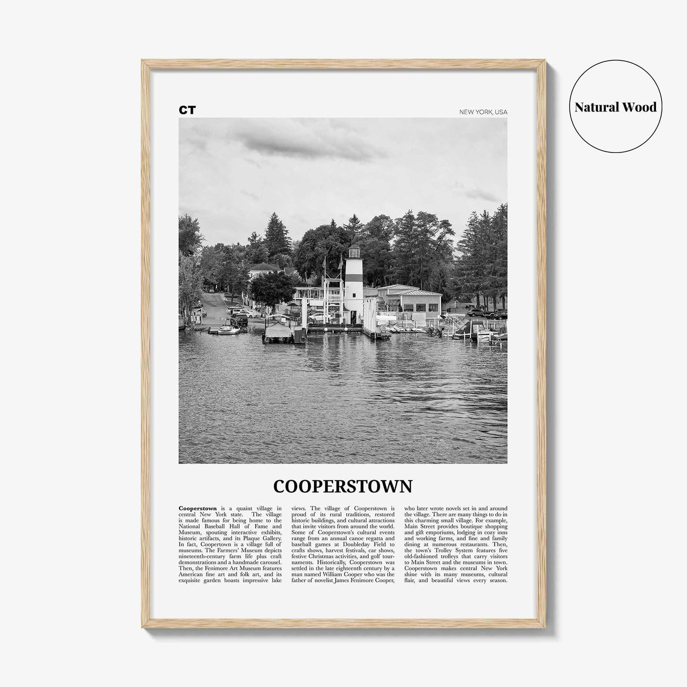 Cooperstown Print Black and White, Cooperstown Wall Art, Cooperstown Poster, Cooperstown Photo, Cooperstown Wall Décor, New York, USA