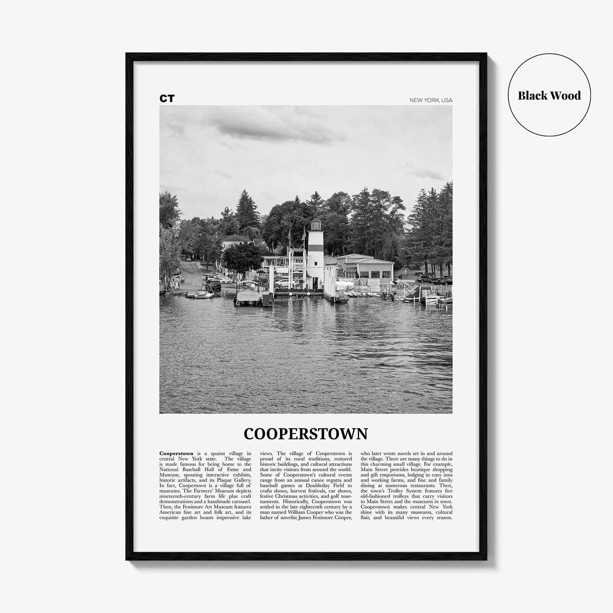 Cooperstown Print Black and White, Cooperstown Wall Art, Cooperstown Poster, Cooperstown Photo, Cooperstown Wall Décor, New York, USA